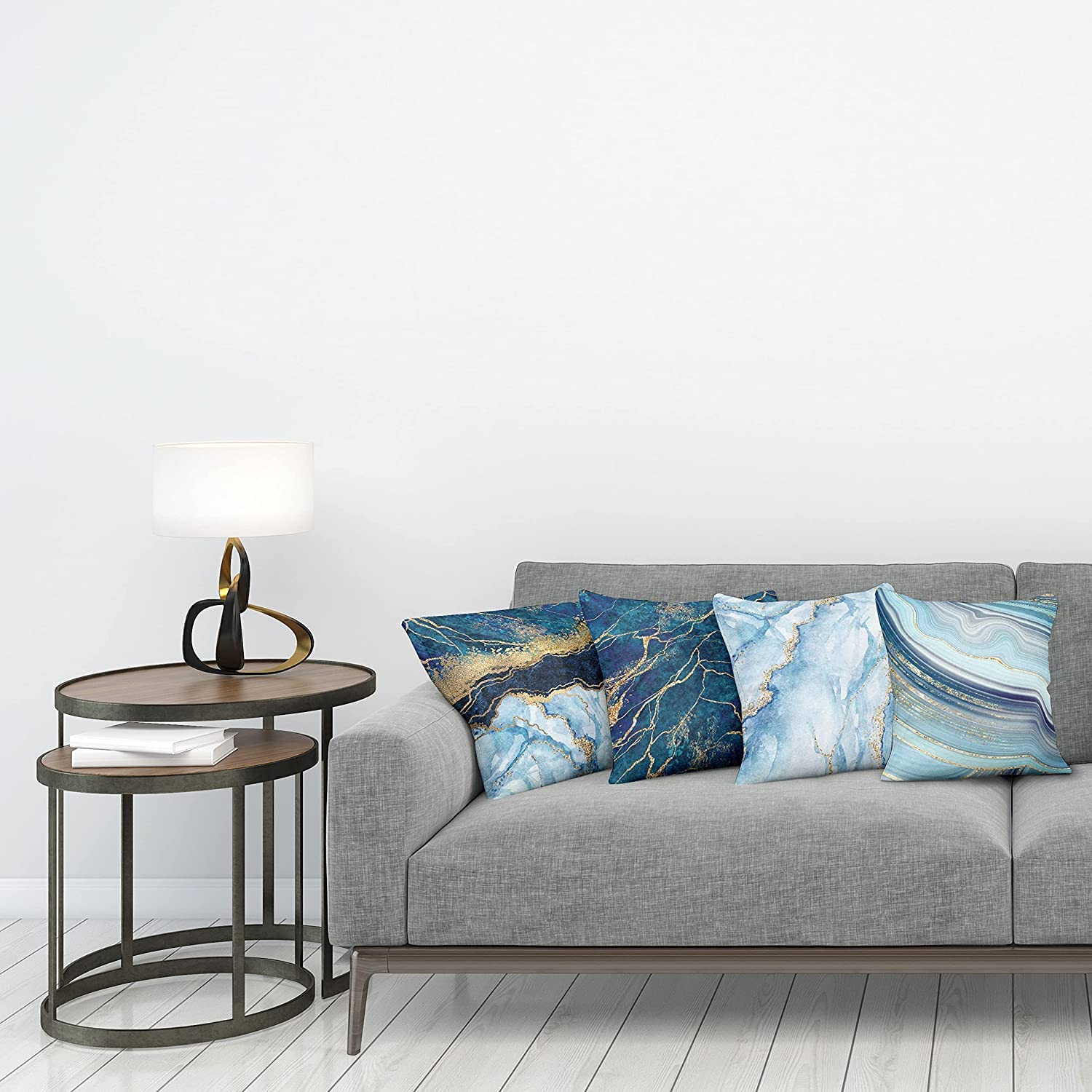 Geliking Sofa Cushion Covers 18x18 Inches Polyester Throw Pillow Case Navy Blue Gold Velvet Marble Cushion Covers Replacement for Home Decor 45cm x 45cm - Image 2