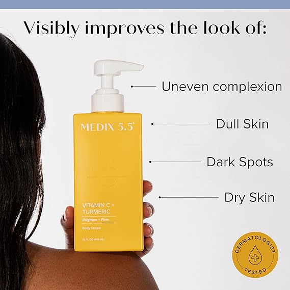 MEDIX Vitamin C Cream + Niacinamide Brightening Body Lotion | Anti Aging Moisturizer Vitamin C Lotion For Women & Men To Soften The Look Of Dark Spots, Wrinkles, Uneven Looking Skin Tone, 15 Fl Oz