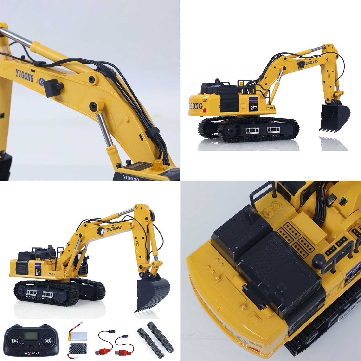 TOUCAN RC HOBBY 1/50 Excavadora controlada por radio PC520 Vehículo de construcción de excavadora RC eléctrica juguete modelo terminado cadenas de metal luces sonidos unidad para regalos especiales