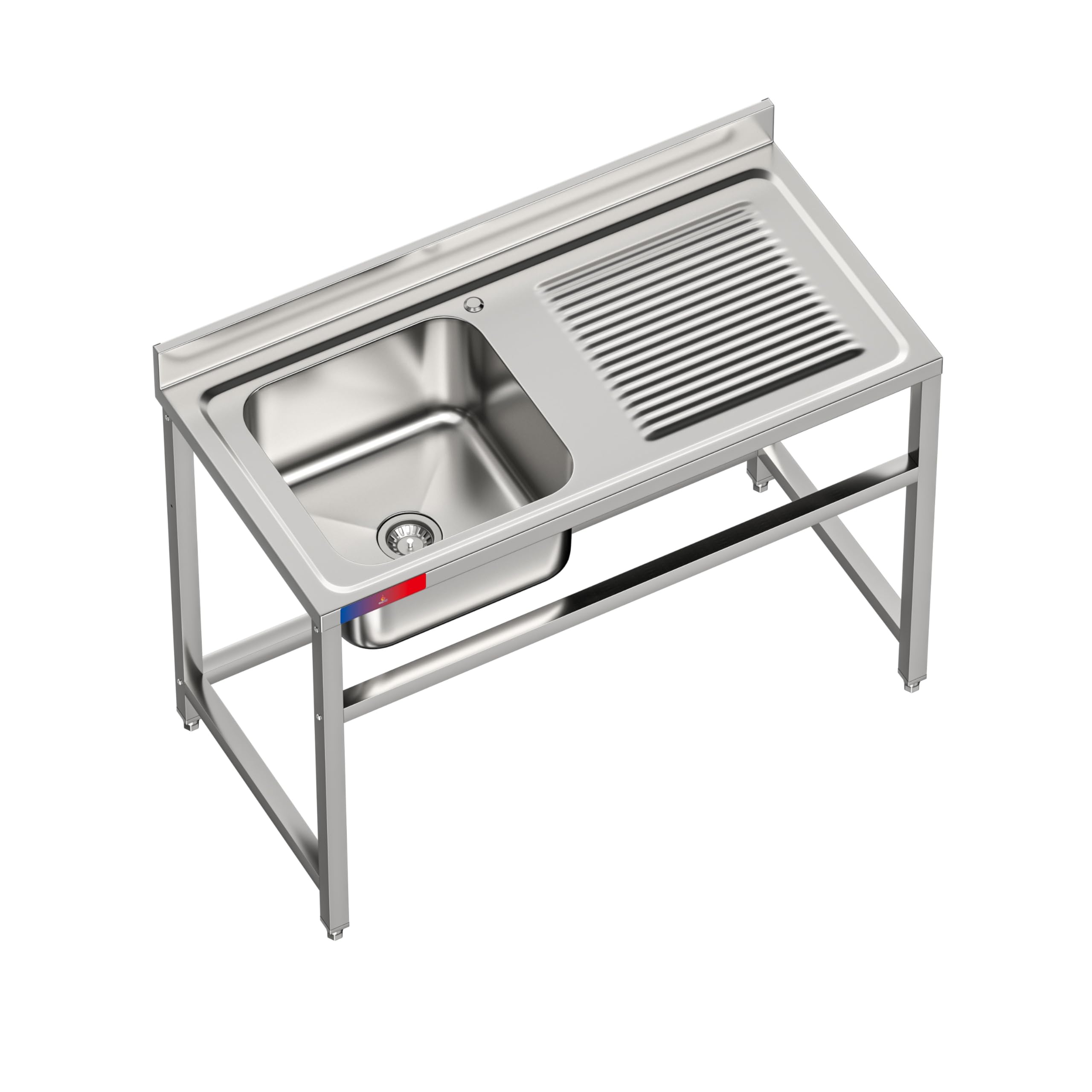 Fregadero Industrial Acero Inoxidable | 1 Seno con Escurridor | 1200x600x850mm | Barra de Refuerzo, Peto Sanitario y Patas Regulables, Ideal Hostelería, Bares y Cocinas Profesionales