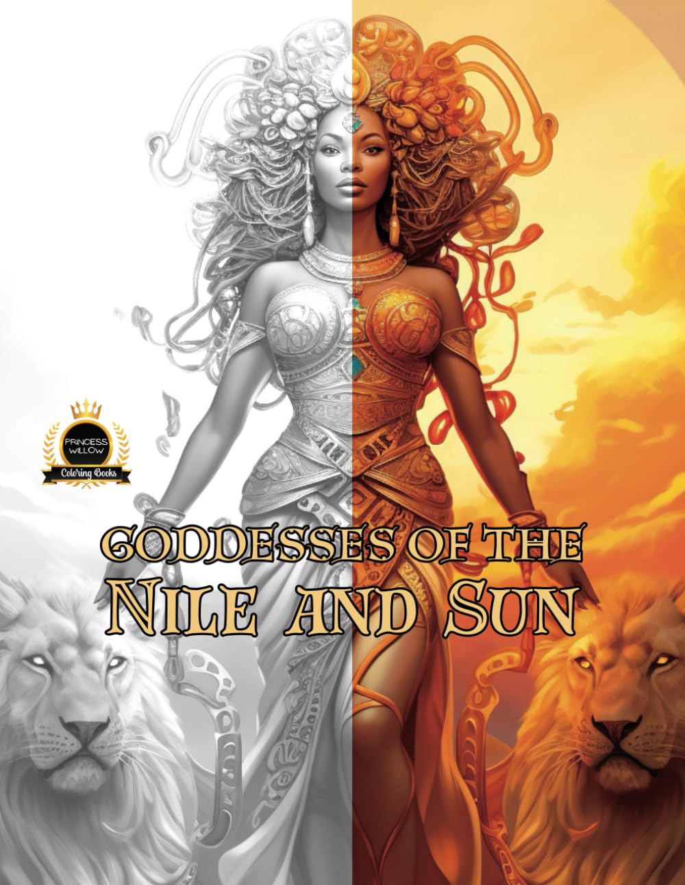 GODDESSES OF THE NILE AND SUN: AFRICAN MYTHOLOGICAL MAJESTY: A Grayscale Coloring Book Depicting 8 Magnificent Badass Mythical Goddesses of Africa in ... | Educational Coloring Book for Women