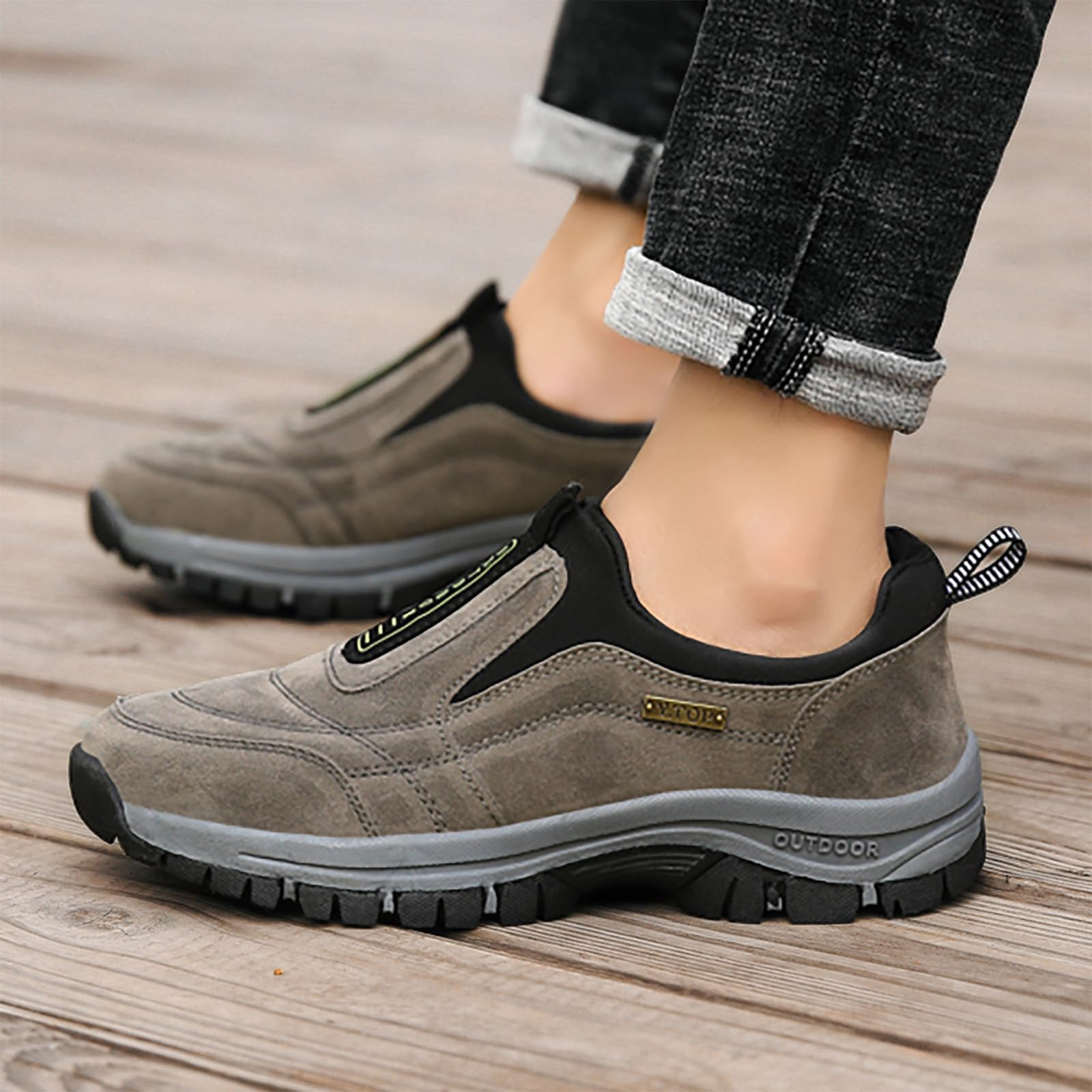 Generisch Męskie buty trekkingowe, skórzane, wodoodporne, buty rekreacyjne, wsuwane, buty robocze, modne buty sportowe, oddychające, buty trekkingowe, odporne na ścieranie, płaskie, antypoślizgowe