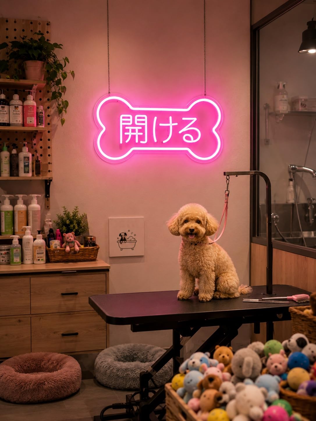 Decoración Lámparas Letrero De Neón Japonés Abierto Con Forma De Hueso De Perro, Luz LED Para Tienda De Mascotas, Salón De Aseo, Hogar Fiesta, Decoración 45cmx21.5cm