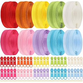 Duscdesp 30 m 10 Colors Zip Endless Zip with Zip DIY Zip Separable with 50 Sliders Zip Repair Kit for Sewing Crafts and Bag 10 Light Colors