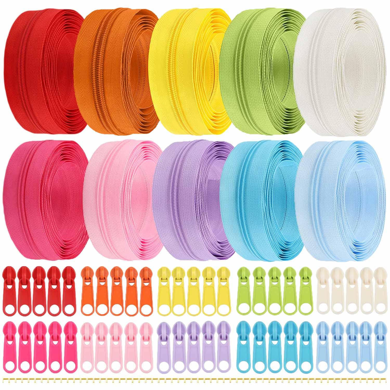 30M 10 Colors Zipper, DIY Open Ended Invisible Zip with 50 Sliders, Zipper Repair Kit for Sewing, Crafting and Bag