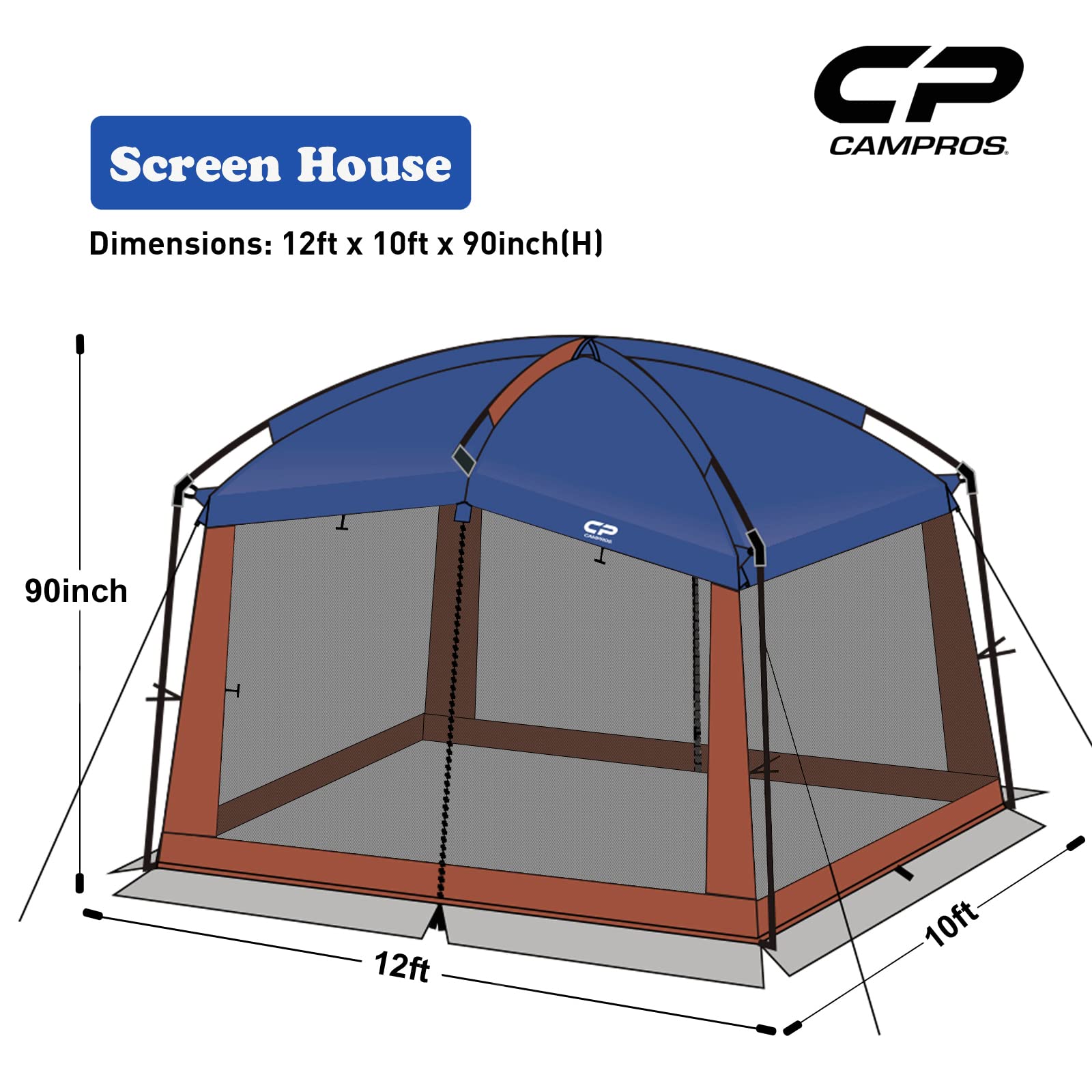 CAMPROS CP Screen House 30 x 25 m, ekranowana siatka siatkowa, baldachim ścienny, osłona namiotu, altana, na patio, do aktywności na świeżym powietrzu, na kemping, kolor niebieski