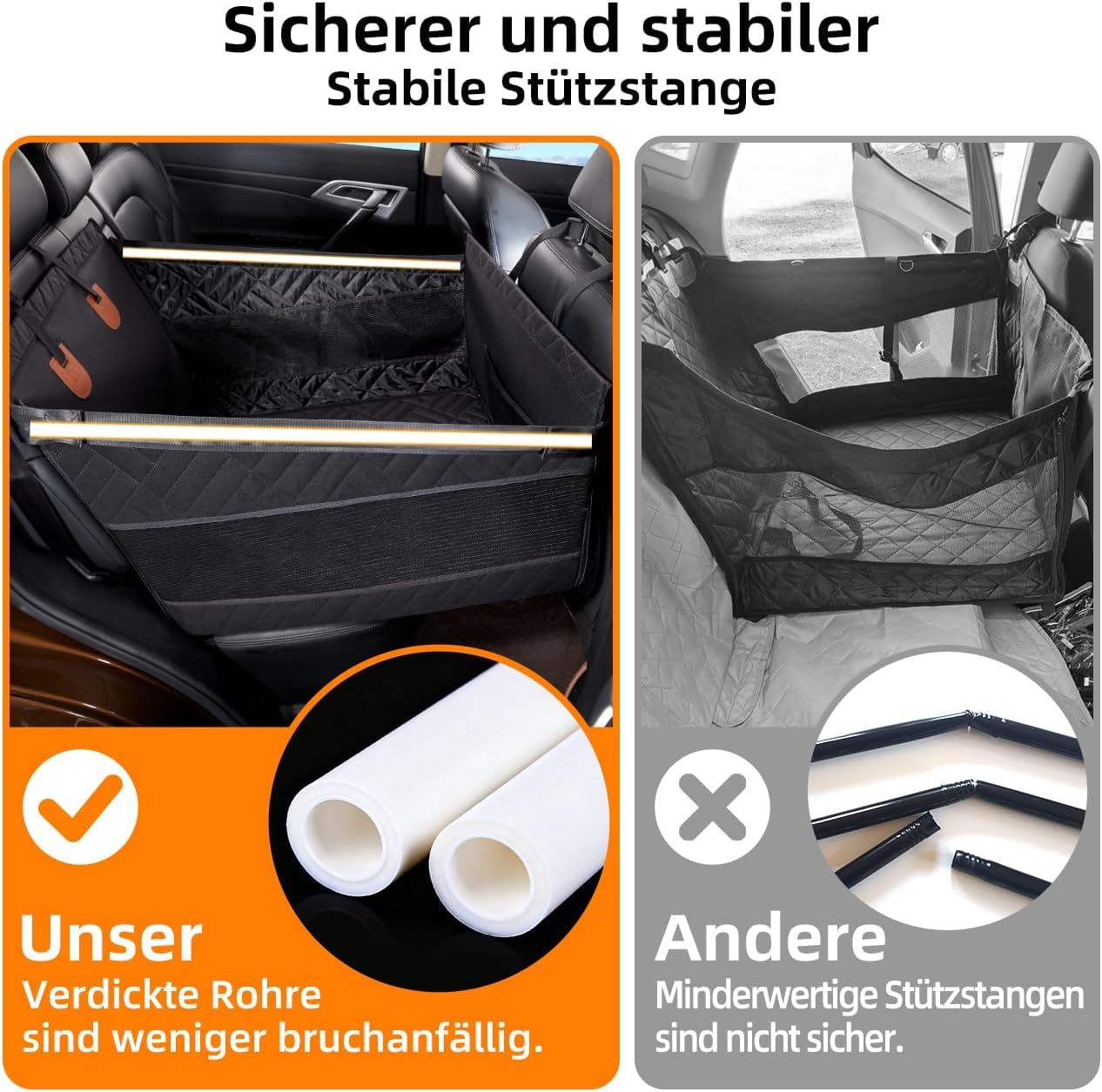 GGW Hundesitz Rückbank für mittlere & Große Hunde mit Gurt wasserdicht | Abnehmbare Decke,Stabile Stützplatte,40% mehr Platz,Sicherheitsseil inkl,Für PKW,SUV Pick-up