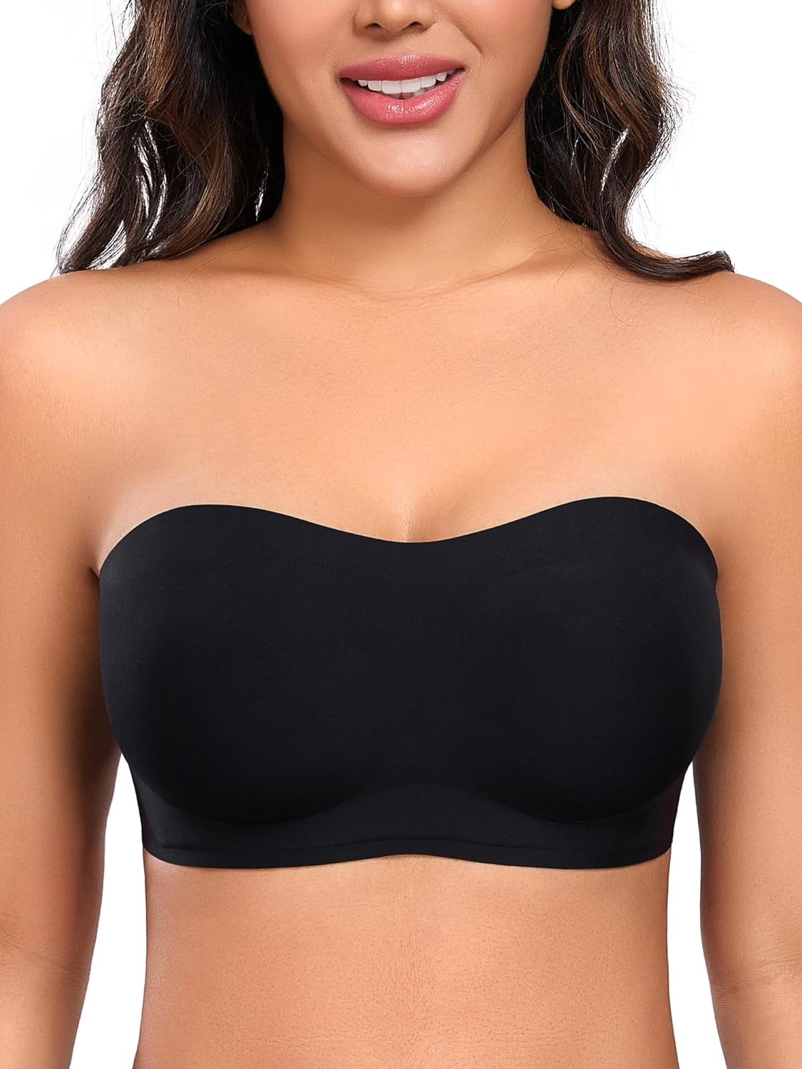 Gailife Smooth Strapless Bras for Women Non-Slip Wireless Bandeau Bra Padded Light Push Up Tube Top Bra Medium Black