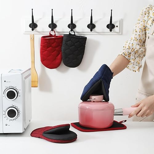 Miniatura 5 de Mini guantes de horno resistentes al calor, 2 guantes cortos de silicona para horno, superficies de agarre antideslizantes, guantes de cocina para