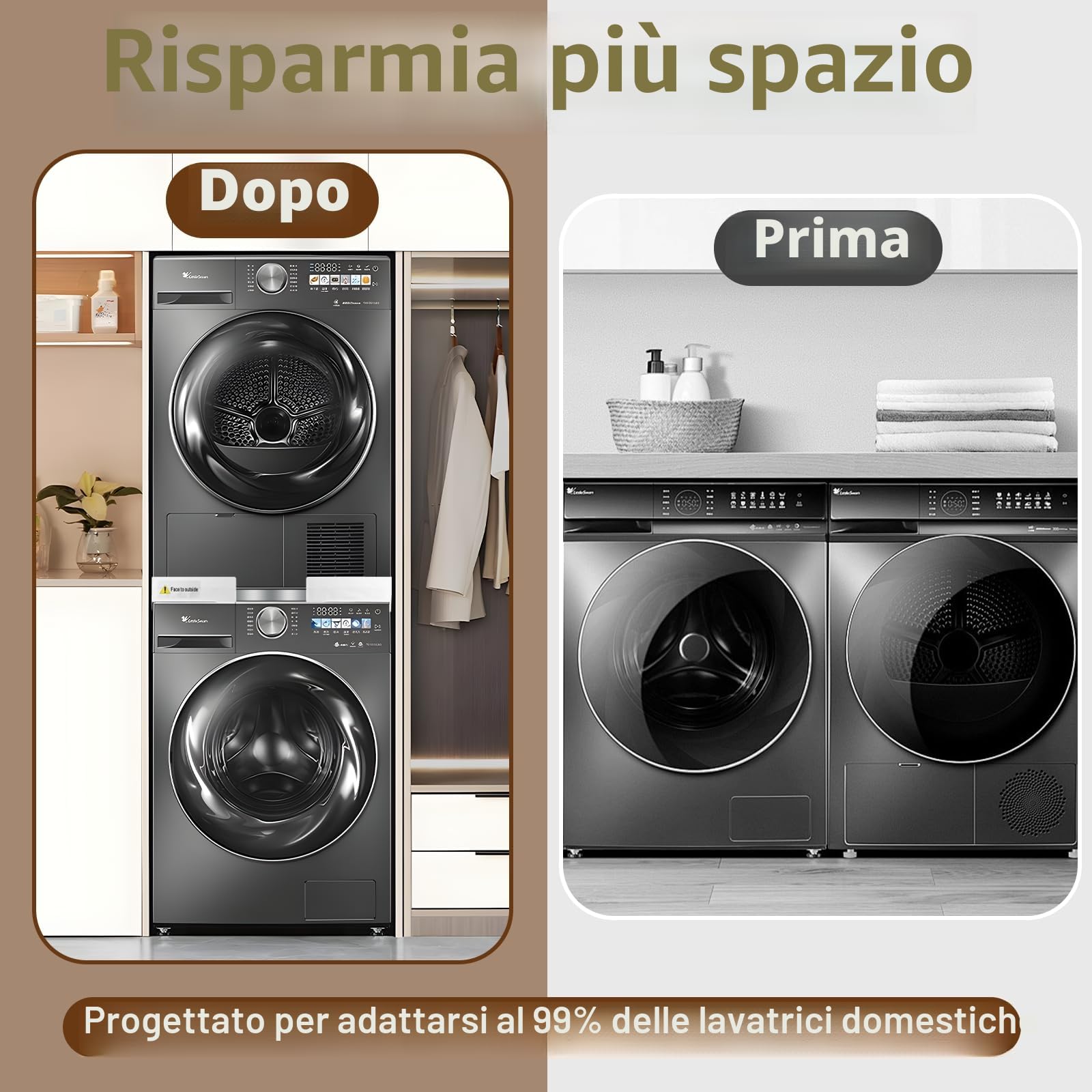 Zikenis Kit di Sovrapposizione Universale per Lavatrice e Asciugatrice con Cinghie a Cricchetto, Regolabile 45-70cm Kit di Accatastamento per Lavatrici, Telaio Intermedio per Lavatrice e Asciugatrice