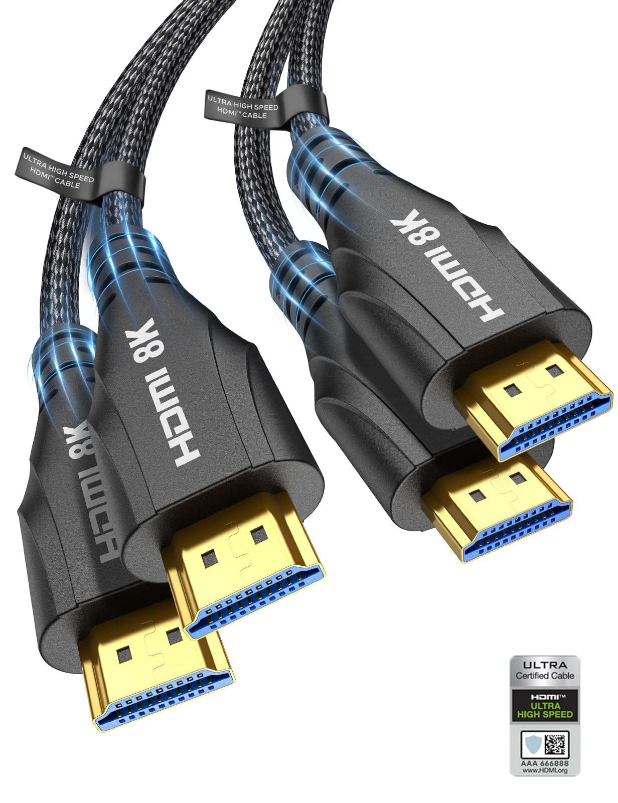 Cratree Confezione da 2 cavi HDMI 2.1 8K da 4,5 m, cavo HDMI ultra ad alta velocità, cavo intrecciato HDMI da 48 Gbps, 8K 60 Hz, 4K 120 Hz, eARC, HDCP 2.2 e 2.3, compatibili con HDTV/PS5