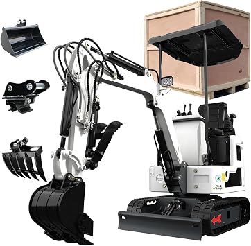 2650lb Mini Excavator, 90% Pre-Assembled with 13.5HP Gas Engine, Securely Shipped in Wooden Crate Packaging, Hydraulic Thumb, Quick Connect Attachments for Garden, Farm & Small Construction