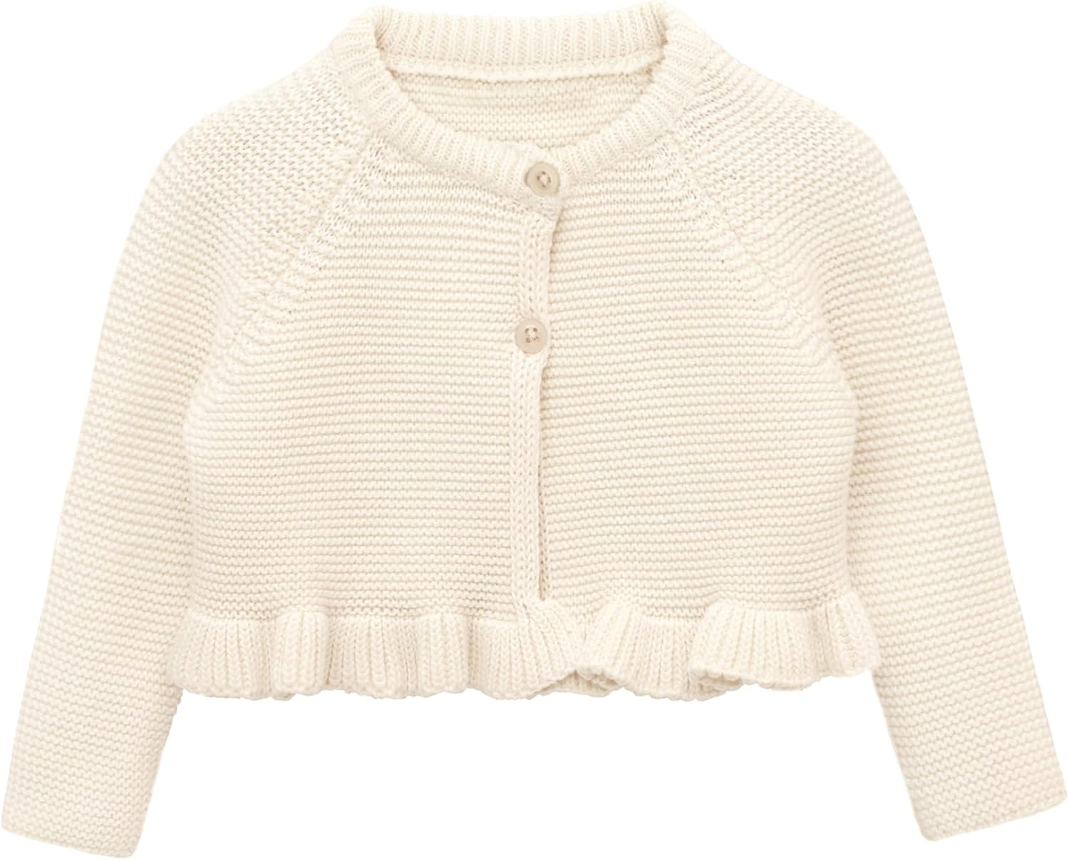 Lilax Baby Girls’ Knit Long Sleeve Ruffled Cardigan, Button Closure Bolero Shrug