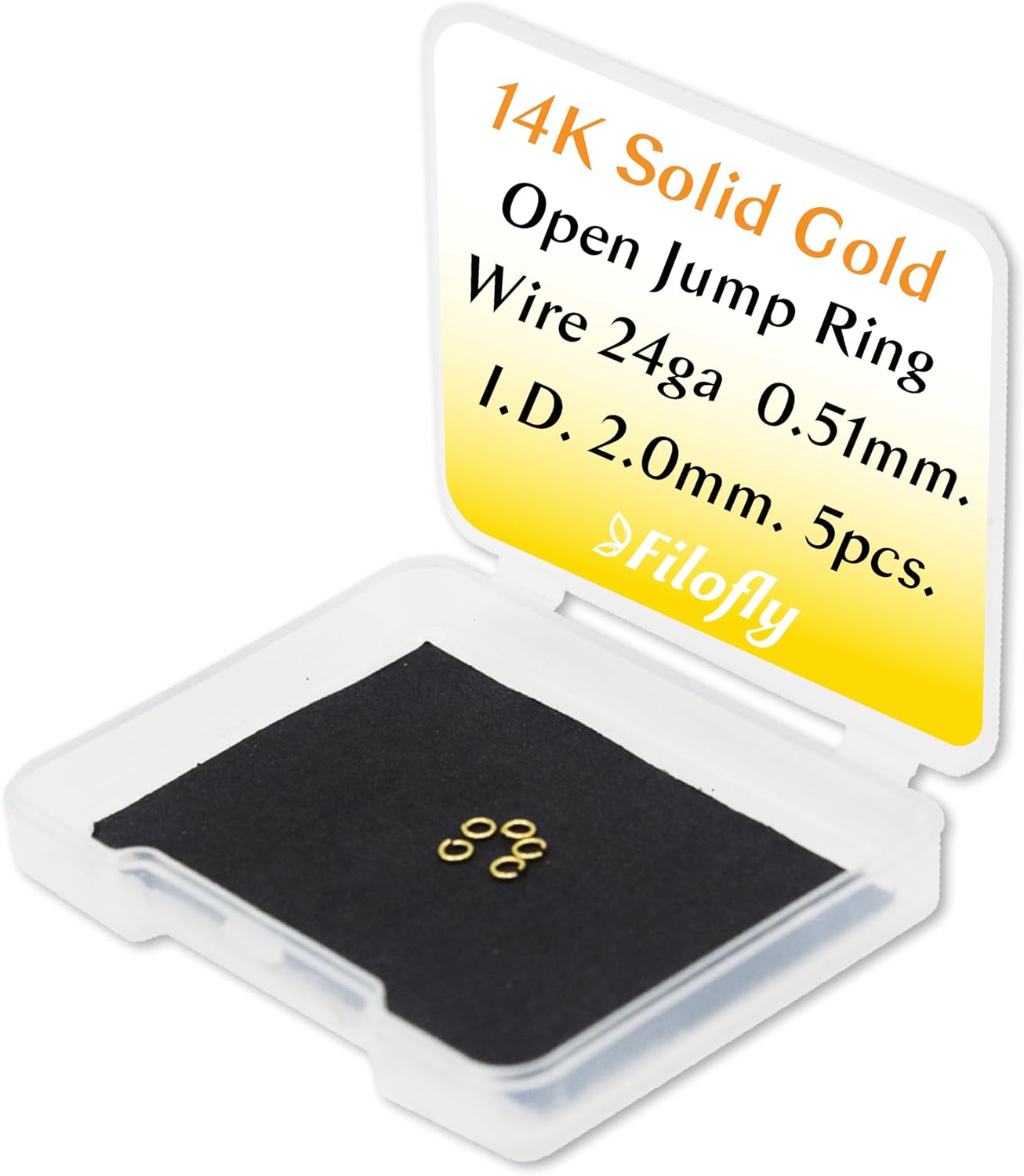 Solid 14K Yellow Gold Open Jump Rings 24 Gauge 5 pcs by Filofly (3.02mm OD/2mm ID)