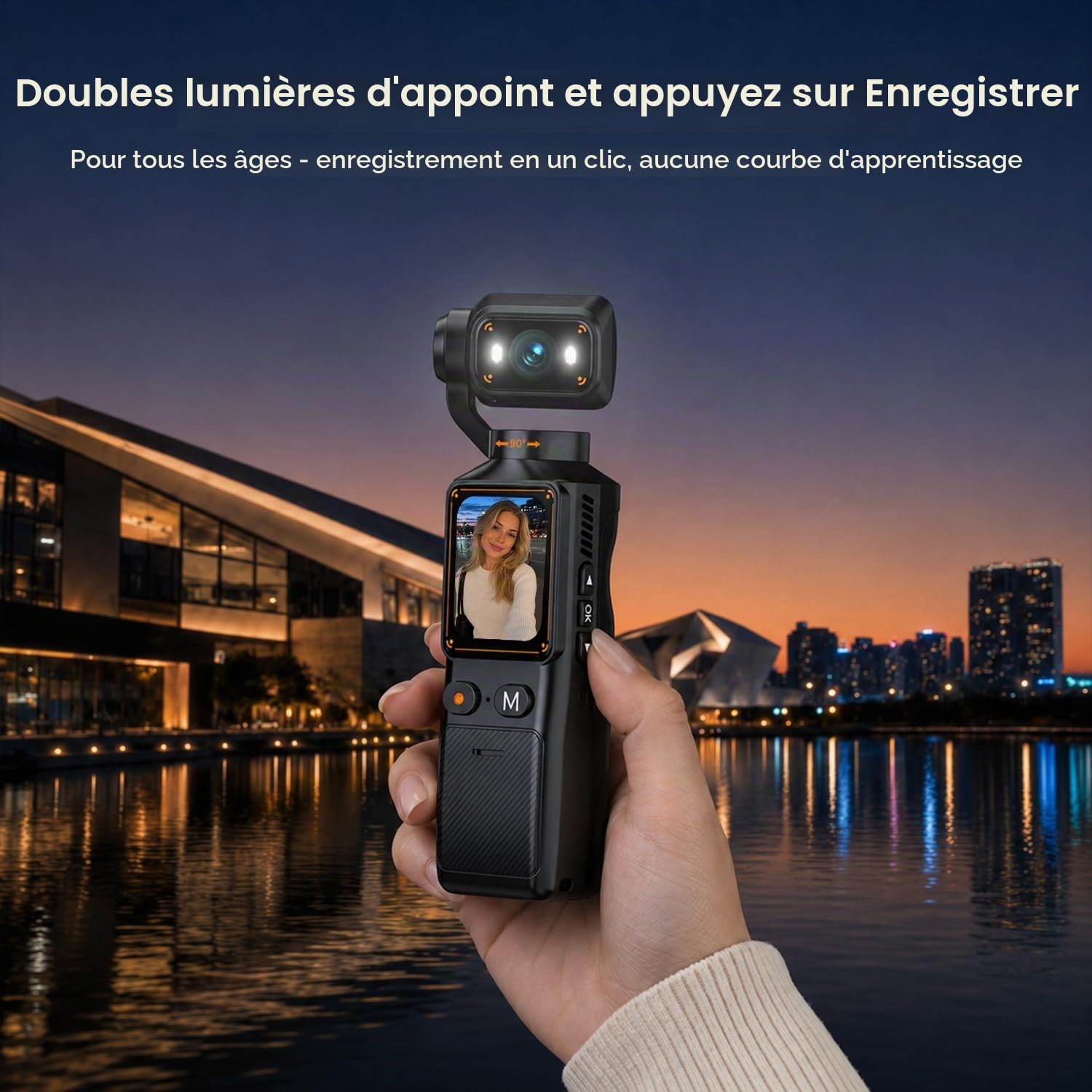 Caméra de Vlog 2K avec Objectif Rotatif à 360°, Caméra de Corps avec WiFi, Batterie 7H, Carte 32 Go, Caméras Corporelles Pocket POV Portable avec écran 1,69" pour Sport, Vélo, Voyage