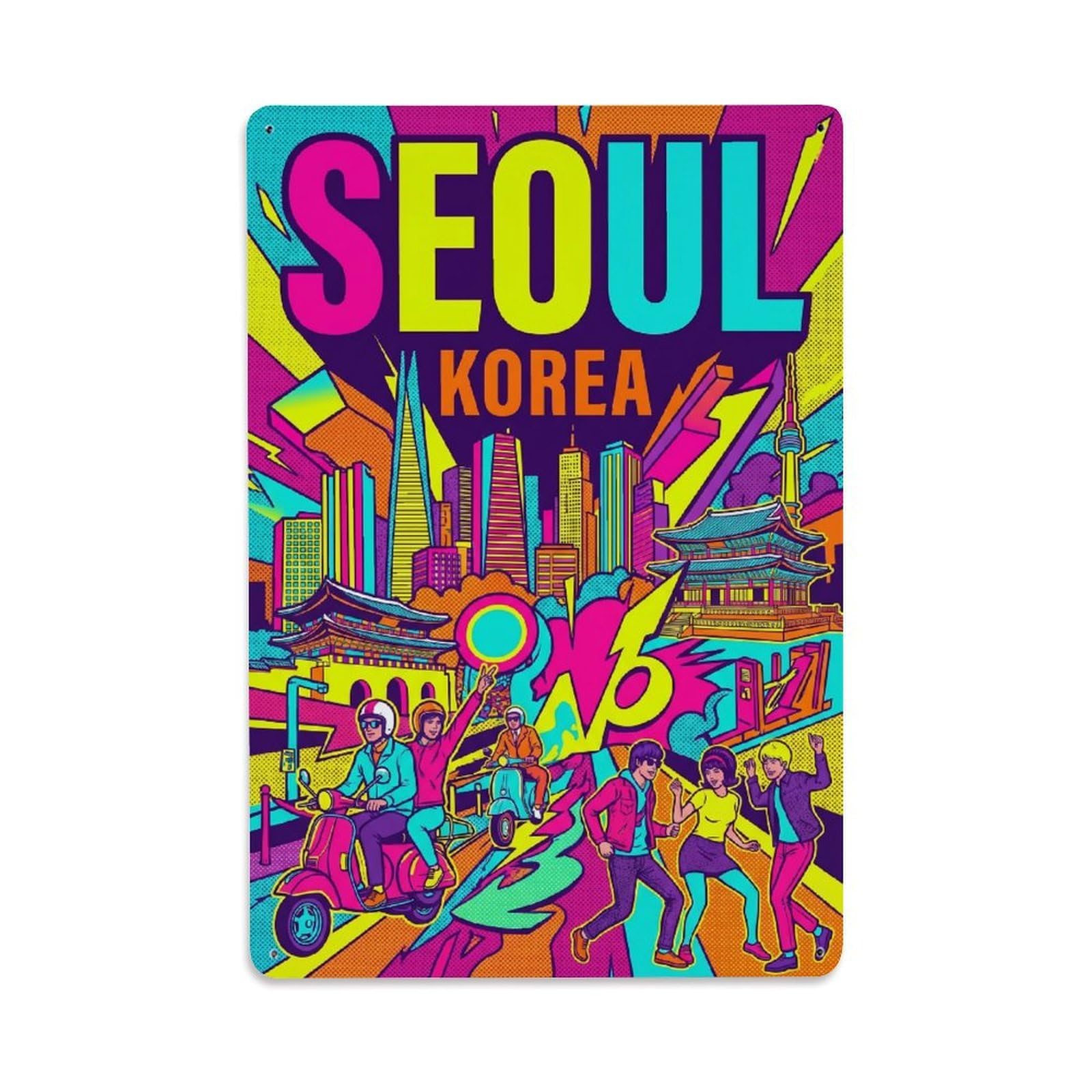 Metal Tin Sign Vintage Travel Seoul Korea Vibrant