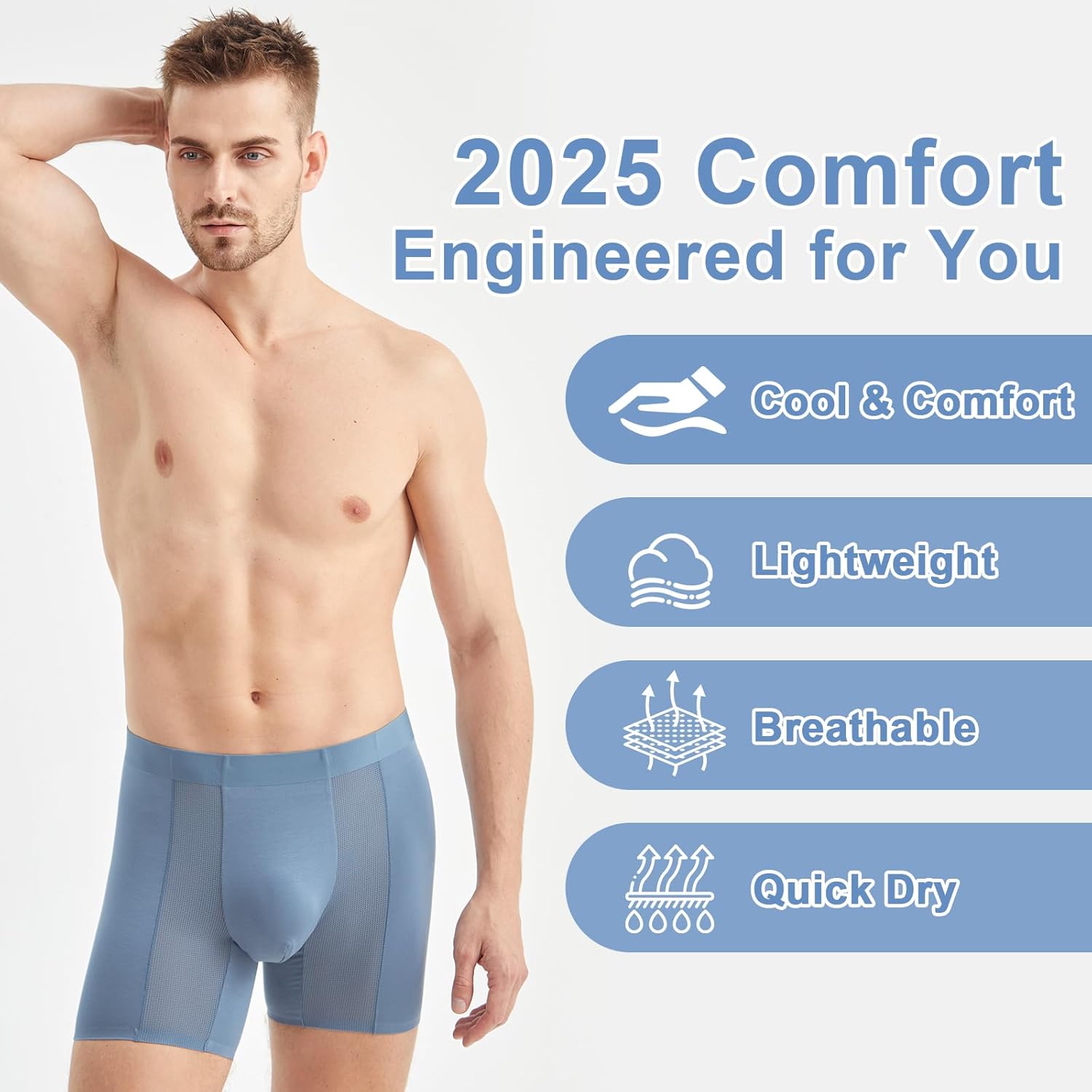 Men's Underwear Boxer Briefs 5 Pack - Breathable Mesh Design,Built-in 3D Pouch Soft Underwear - Image 3