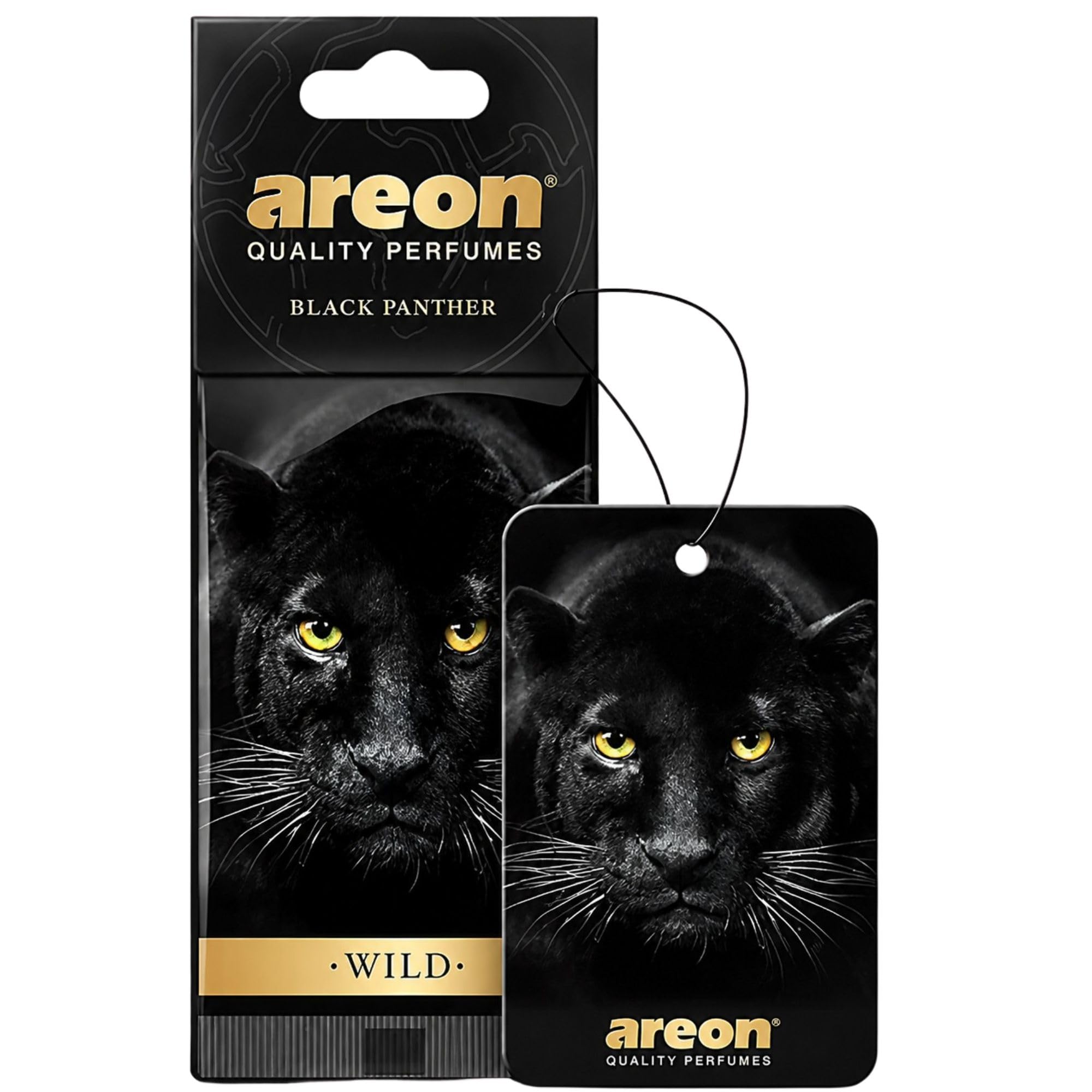 AREON WILD - Hanging Custom Cute Funny Car Air Freshener for Home &amp; Office - Premium Cologne Perfume with Natural Fragrances - Long Lasting, Fresh, Luxurious Scent - Stylish Design - Black Panther