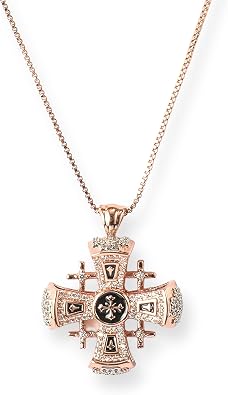 Nazareth Store Crusaders Jerusalem Cross Pendant Necklace Gold Plating 18k Enamel Crystallized Stones 1.3