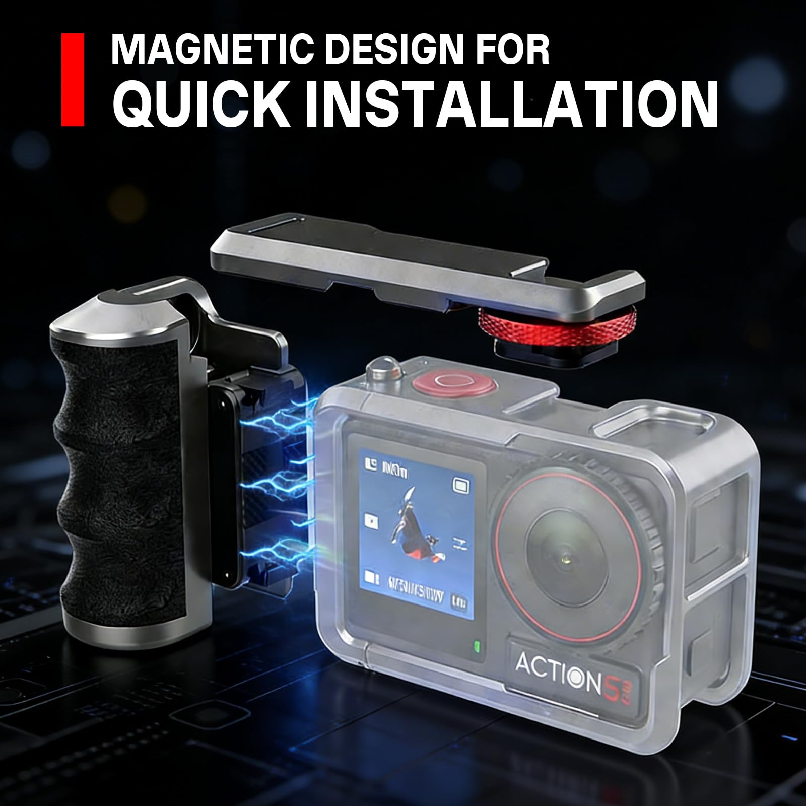 Street Grip Kit kompatybilny z DJI Osmo Action 5 Pro/4/3, uchwyt do kamery z lekkim aluminiowym uchwytem (167 g) z magnetycznym szybkim montażem, wygodnym gumowym uchwytem i lekkim jak piórko