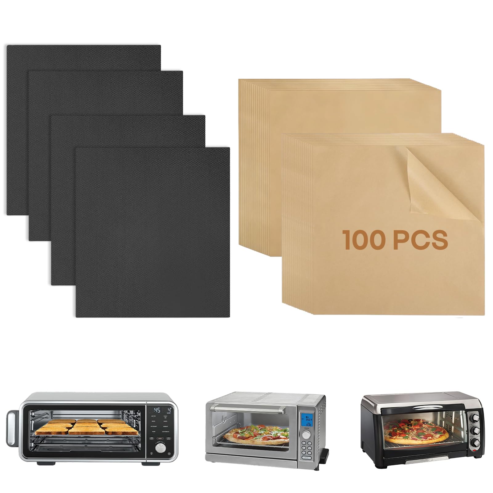Photo 1 of 100 Pcs Air Fryer Paper & 4 Pack Air Fryer Oven Liners Compatible with Ninja Foodi SP101 SP201 SP301 SP351 SP151, Cuisinart,Breville Most Air Fryer, Fit for Ninja Flip Air Fryer Accessories