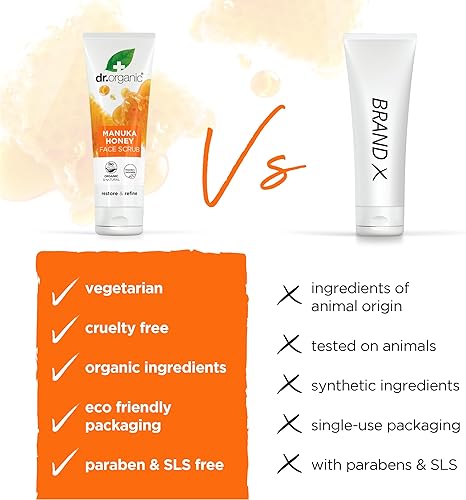 Miniatura 4 de Dr. Organic Manuka Honey Face Scrub | Limpieza profunda y exfoliante para piel seca, elimina impurezas y exceso de aceite, hidratante, certificado
