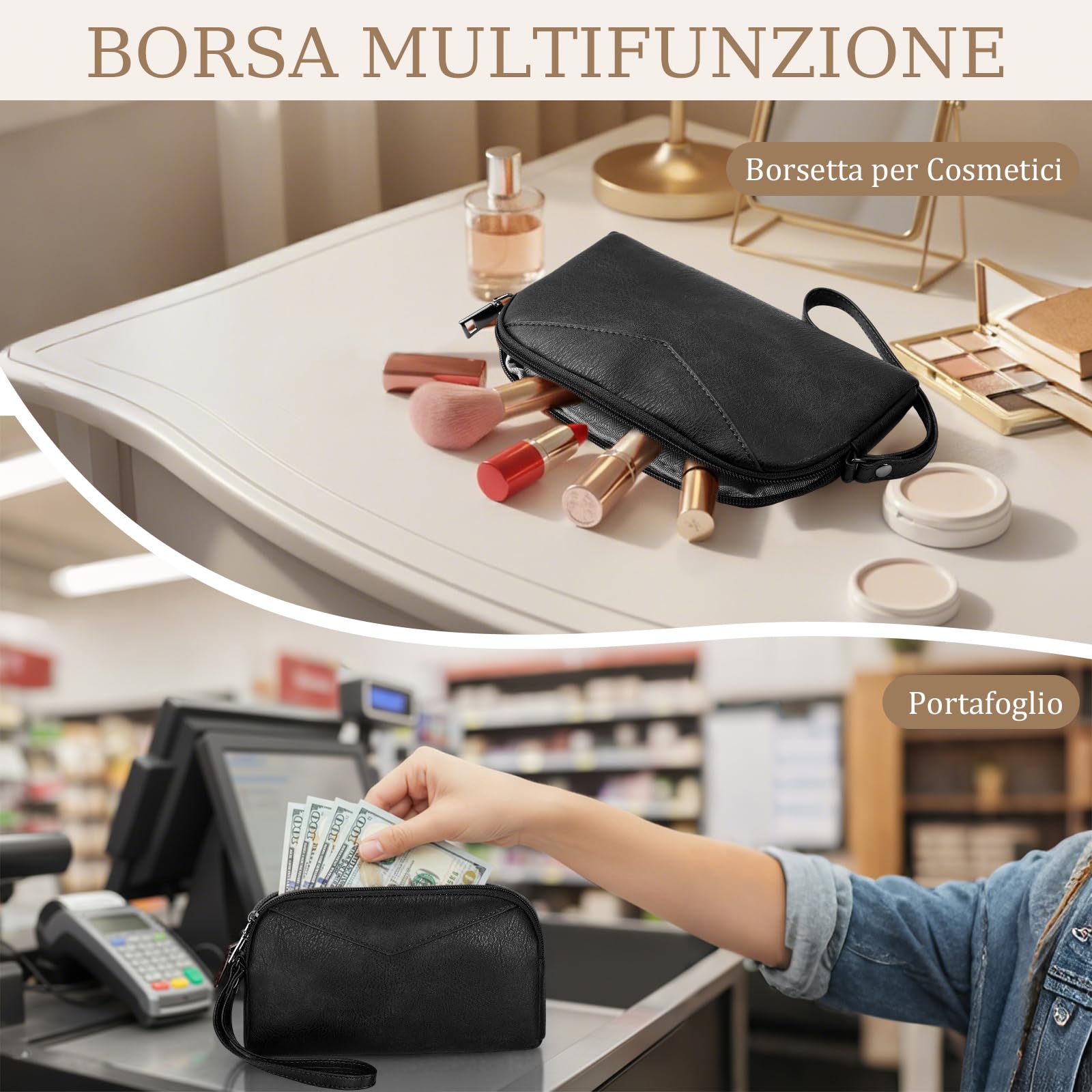 Leathario Zaino da Donna in Pelle Vegana Impermeabile e Antifurto, Zainetto Elegante per Laptop, per Ufficio, Università e Viaggi(Nero Assoluto)
