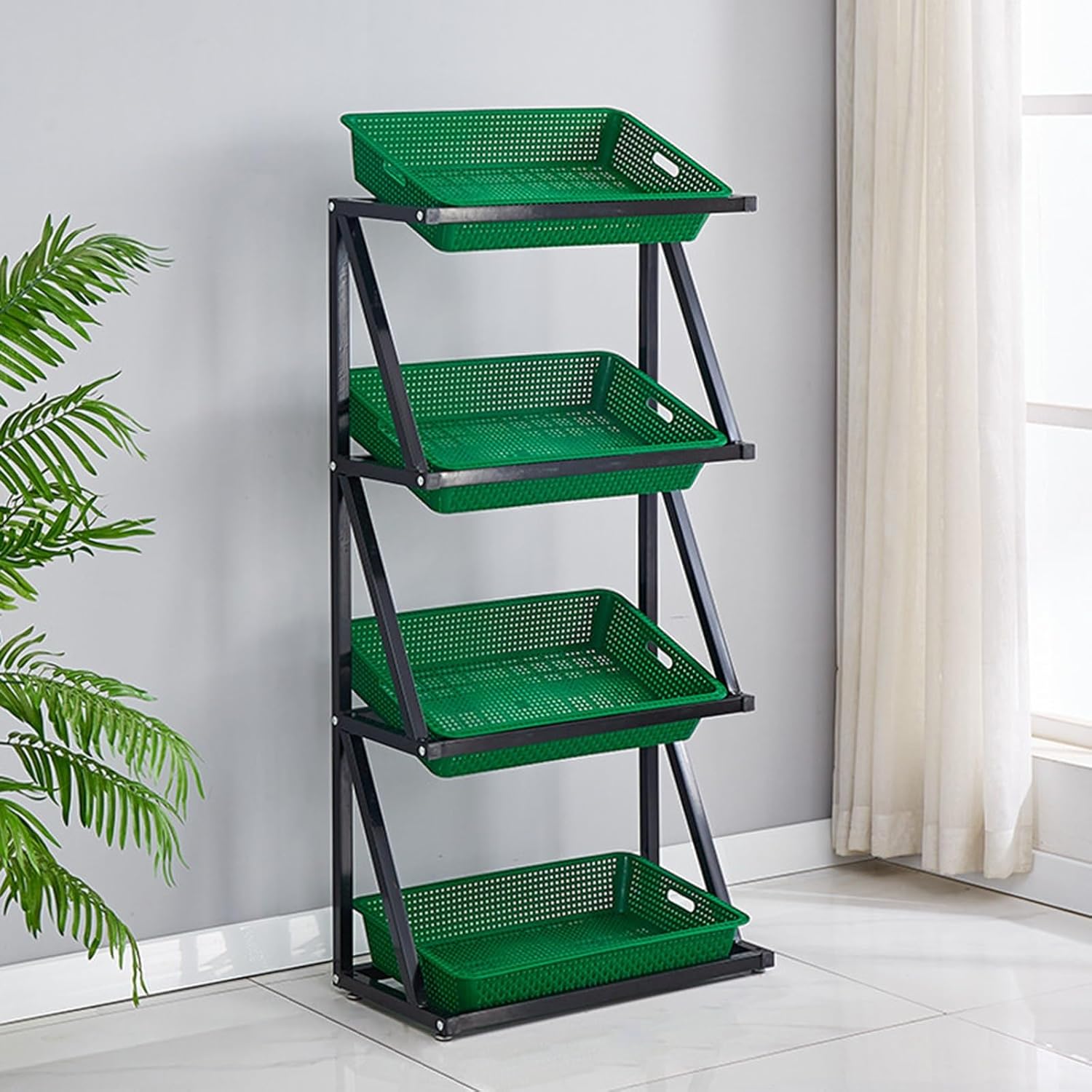 Store Display Rack Wall Mounted Storage Rack Supermarket Convenience Store,4/5 Tier Commercial Metal Vegetable & Fruit Display Shelves, Large Retail Snack Rack with Baskets, Supermarket Kitc