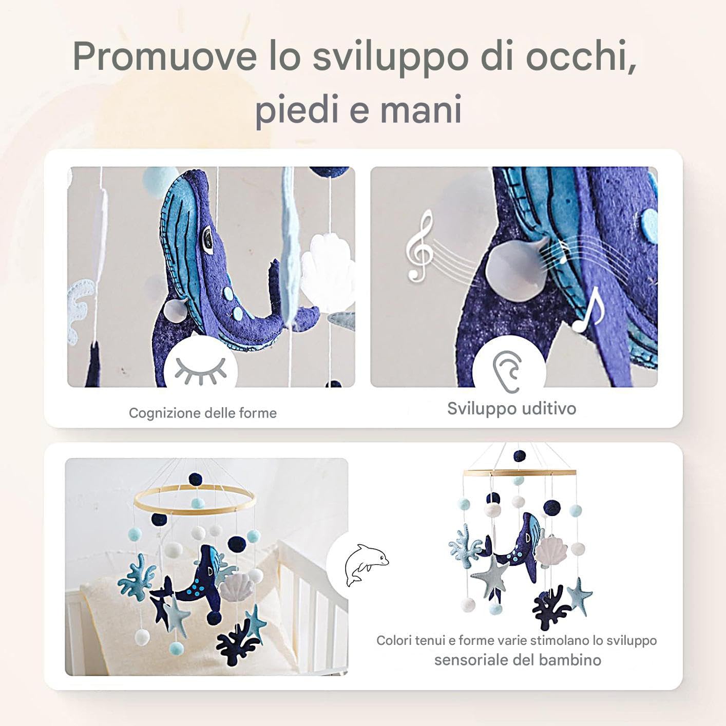 Mobile Marino per Culla - Mobili Unisex a Tema Sottomarino,Giochi da Viaggio per Bambini Asilo Strollino Casa Lettino Scuola Materna Area Giochi