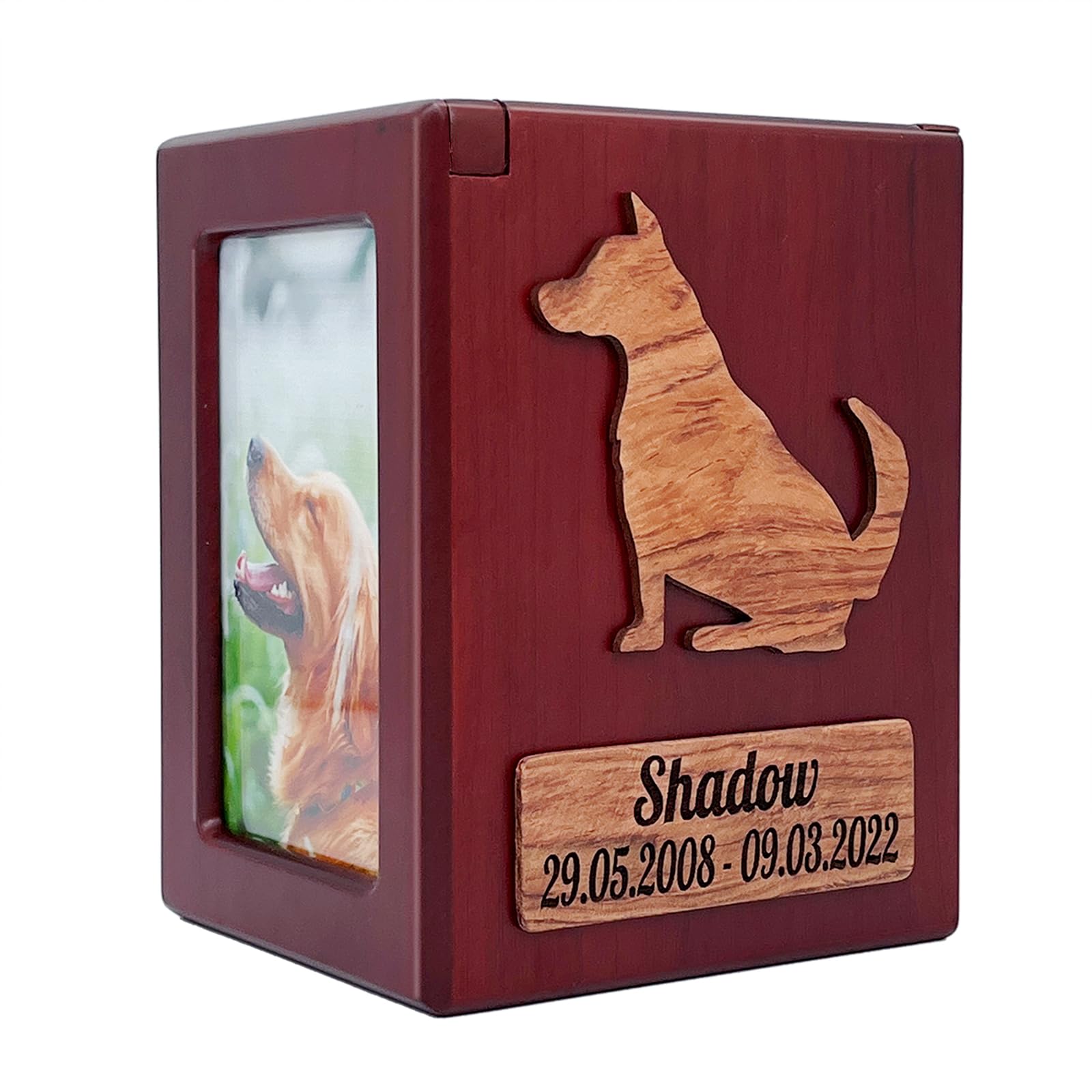 nome e data personalizzati, incidere il testo della benedizione, urna personalizzata, urna per animali domestici per cani e gatti, scatola di legno souvenir. (F)