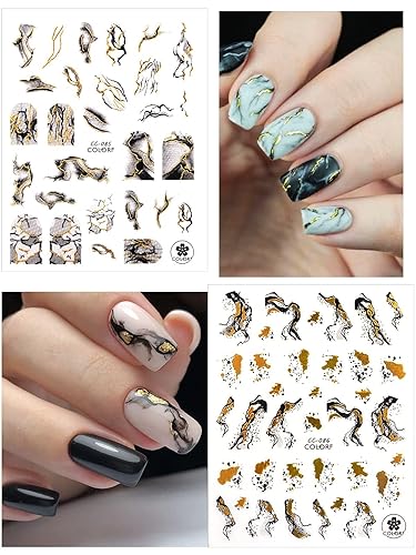 Miniatura 3 de TOROKOM 12 hojas de calcomanías para arte de uñas, autoadhesivas, color negro, blanco, dorado, rayas, líneas, calcomanías de uñas, suministros para