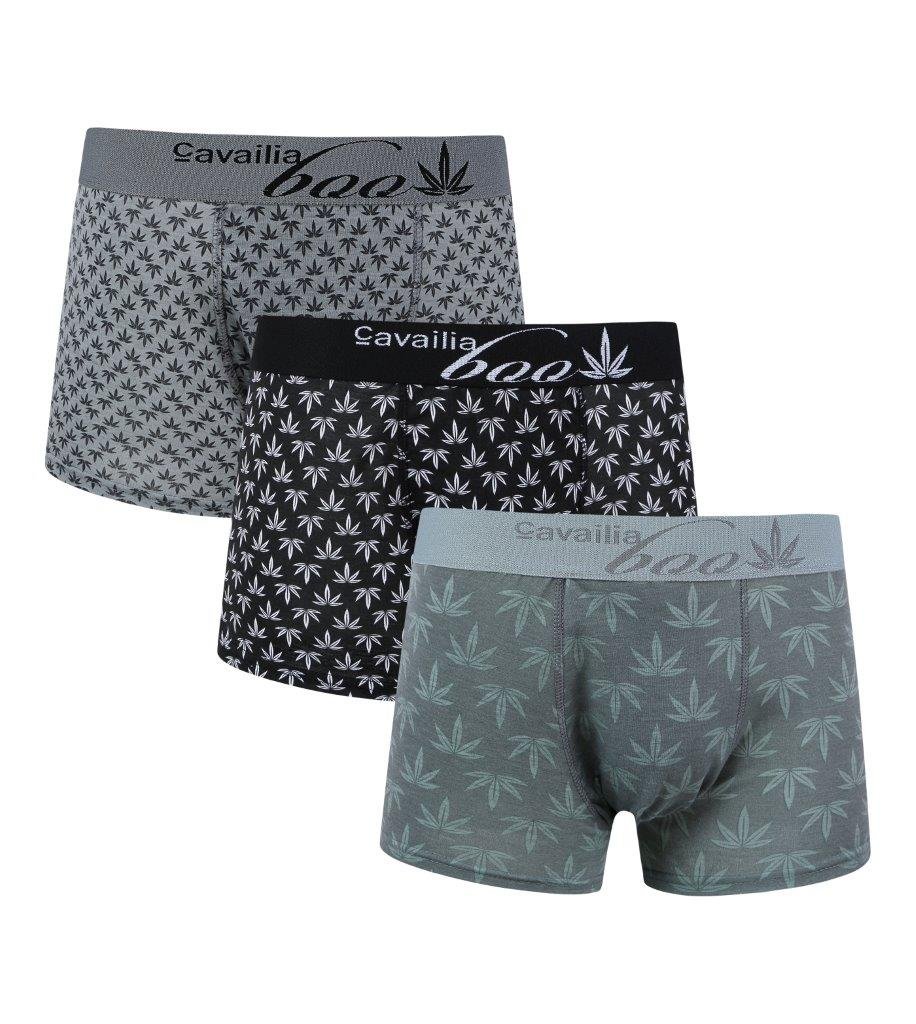 Goldstar Men's Black Grey Goldstar® Weeds Leaves Cotton Rich Underwear Trunks Boxer Shorts Hipster Pack Of 3, Medium,