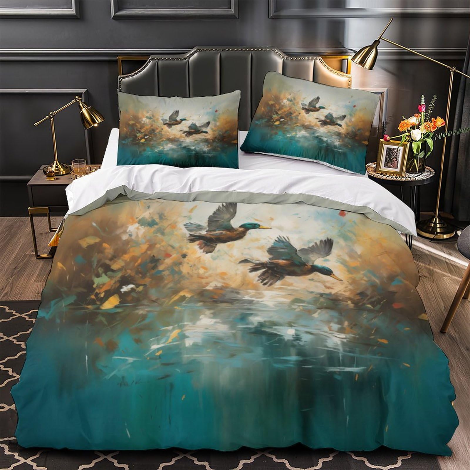Housse de couette 3D sur le thème peinture wildlife avec ses 2 taies d'oreiller