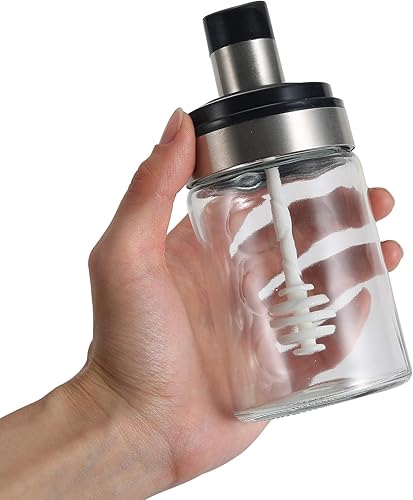 Miniatura 2 de MIUPOO Tarro de miel con cubierta de cuchara, diseño ondulado antideslizante botella de miel de vidrio, transparente de contenedor de miel, olla de