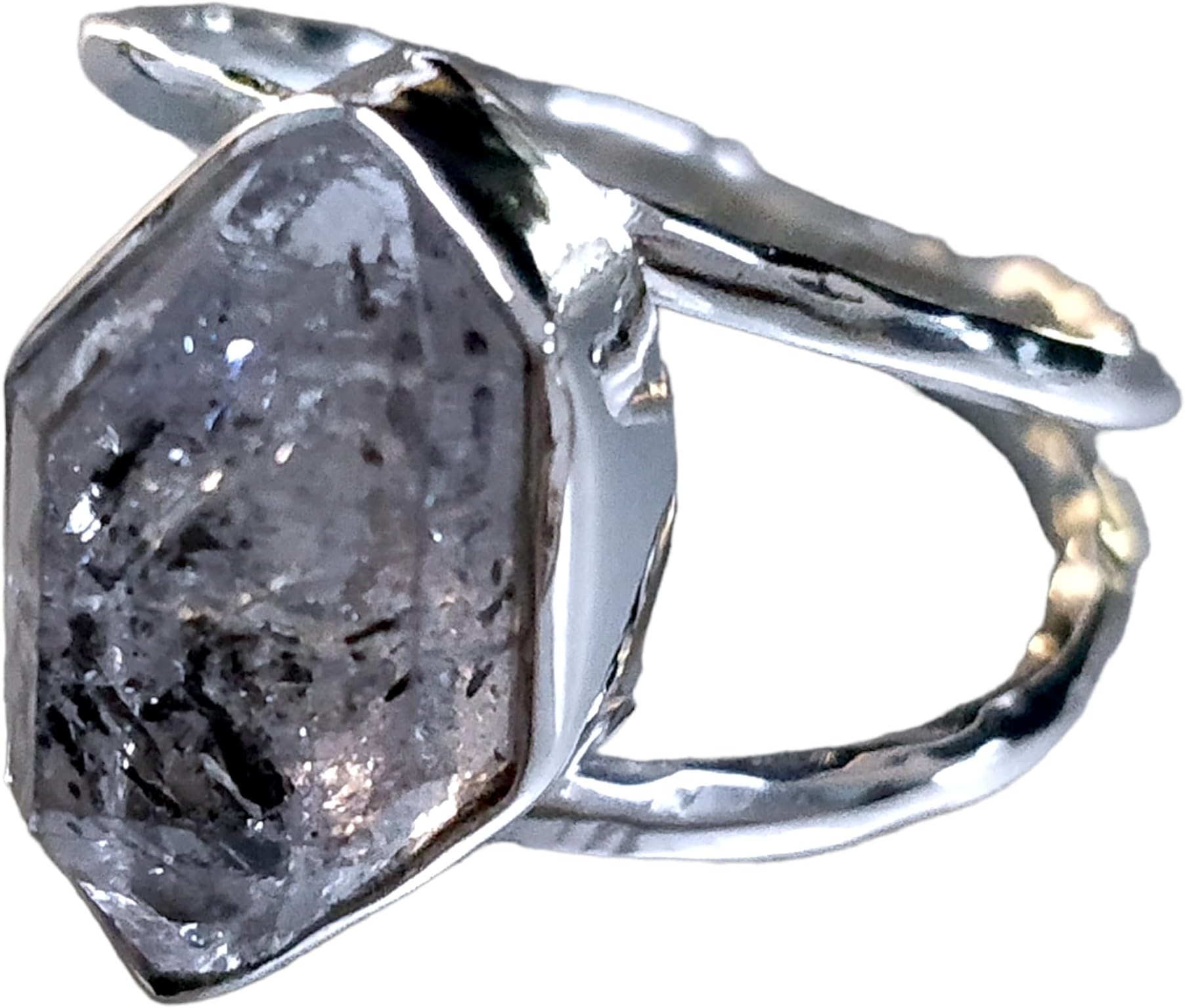 Natural Herkimer Diamond Ring, Rough Herkimer Diamond Ring, Hammer Texture Band, 925 Sterling Silver, Thanksgiving, Handmade, Silver Statement Jewelry, Raw Stone Jewelry, KOHI Ring KGJR#0467