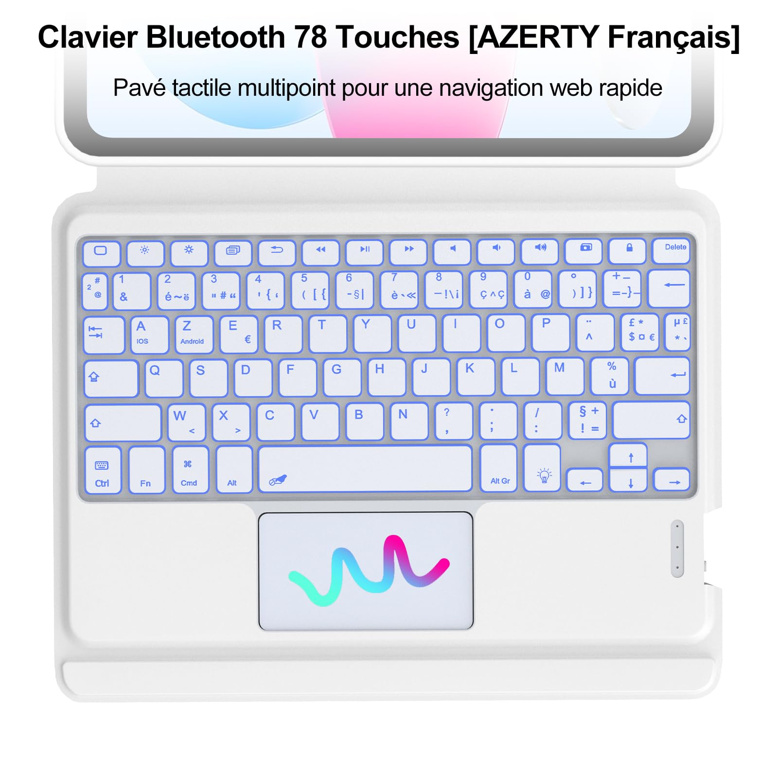 Funda Teclado para iPad A16 de 11ª Generación 2025/10ª Generación 2022, AZERTY francés Funda Teclado Bluetooth Magnética Desmontable con Portalápices para iPad 10/11eme Gén de 10,9/11 pulgadas, Blanco