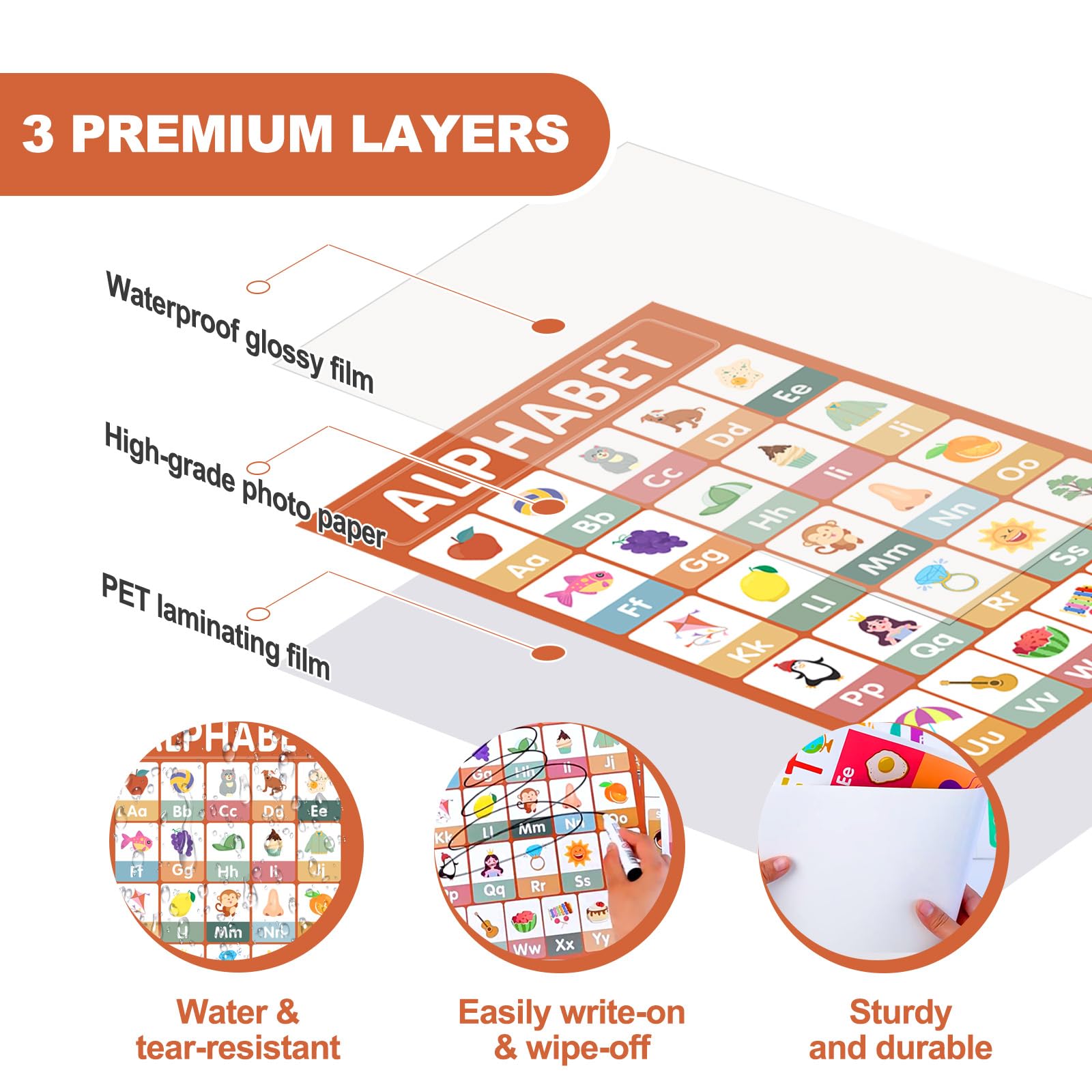 YKQuarnion 18 affiches éducatives bohèmes pour tout-petits de 1 à 5 ans – ABC, chiffres, couleurs et formes laminés pour l'école maternelle et la maternelle – Décoration de salle de classe (27,9 x
