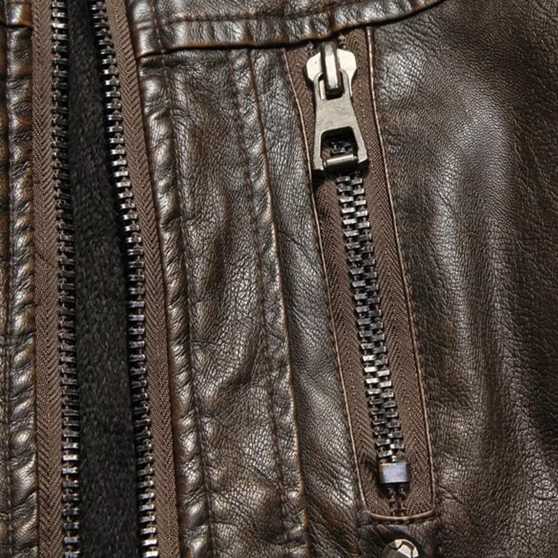 Kurtki Skórzane Męskie - Moto Biker Riding Leather Jacket Mens Fleece Men Winter Warm Motorcycle Leather Coat Men Gruby Skórzany Płaszcz Męskie Płaszcze