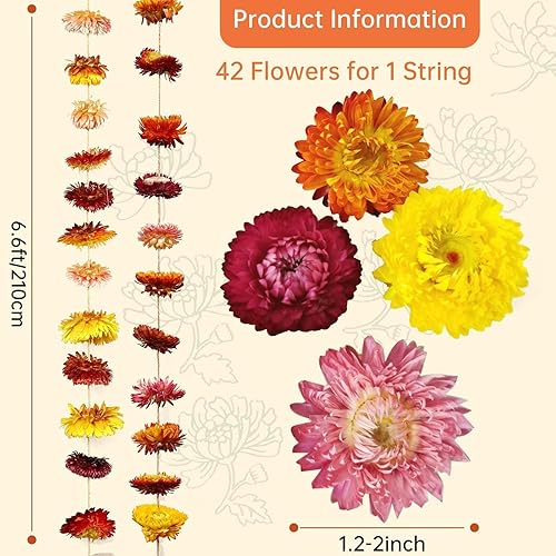 Miniatura 4 de Decoraciones de Navidad  Guirnalda de flores secas de 6.6 pies, guirnalda de margaritas reales de girasol, cadena de flores secas con 42 cabezas de