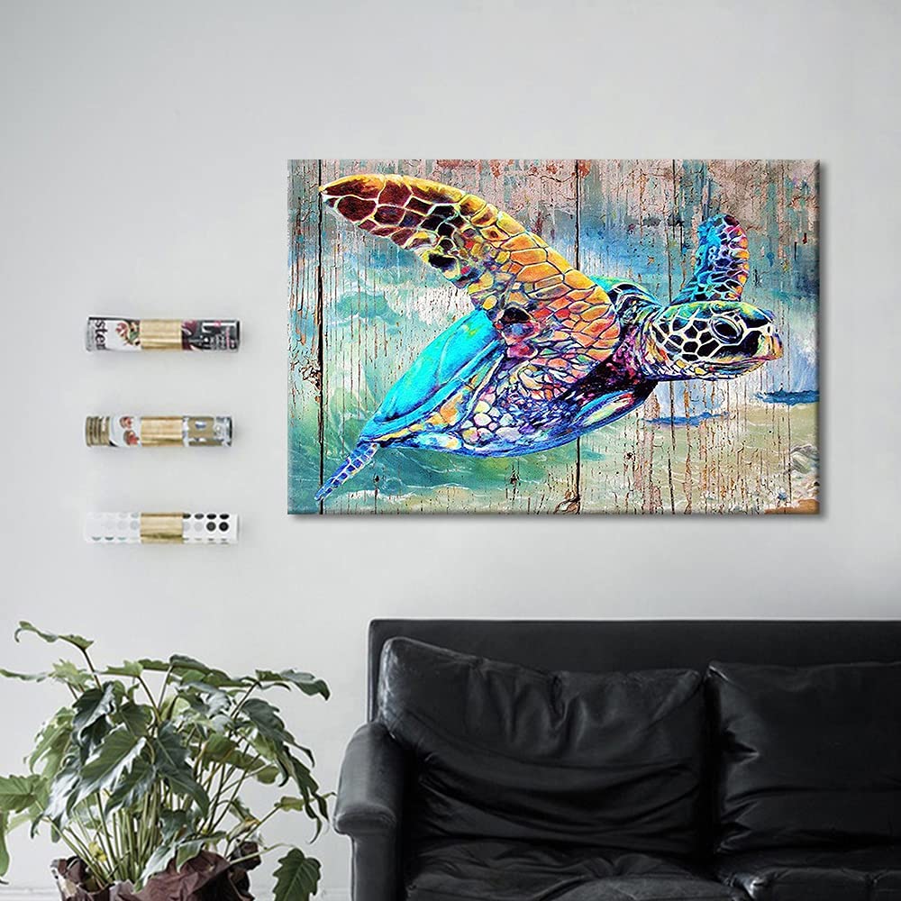 TISHIRON Canvas Wall Art Bathroom Sea Turtle Pictures Prints Ocean Sea Life Artwork Home Decor Chic Framed Ready to Hang 24x16in - Image 3