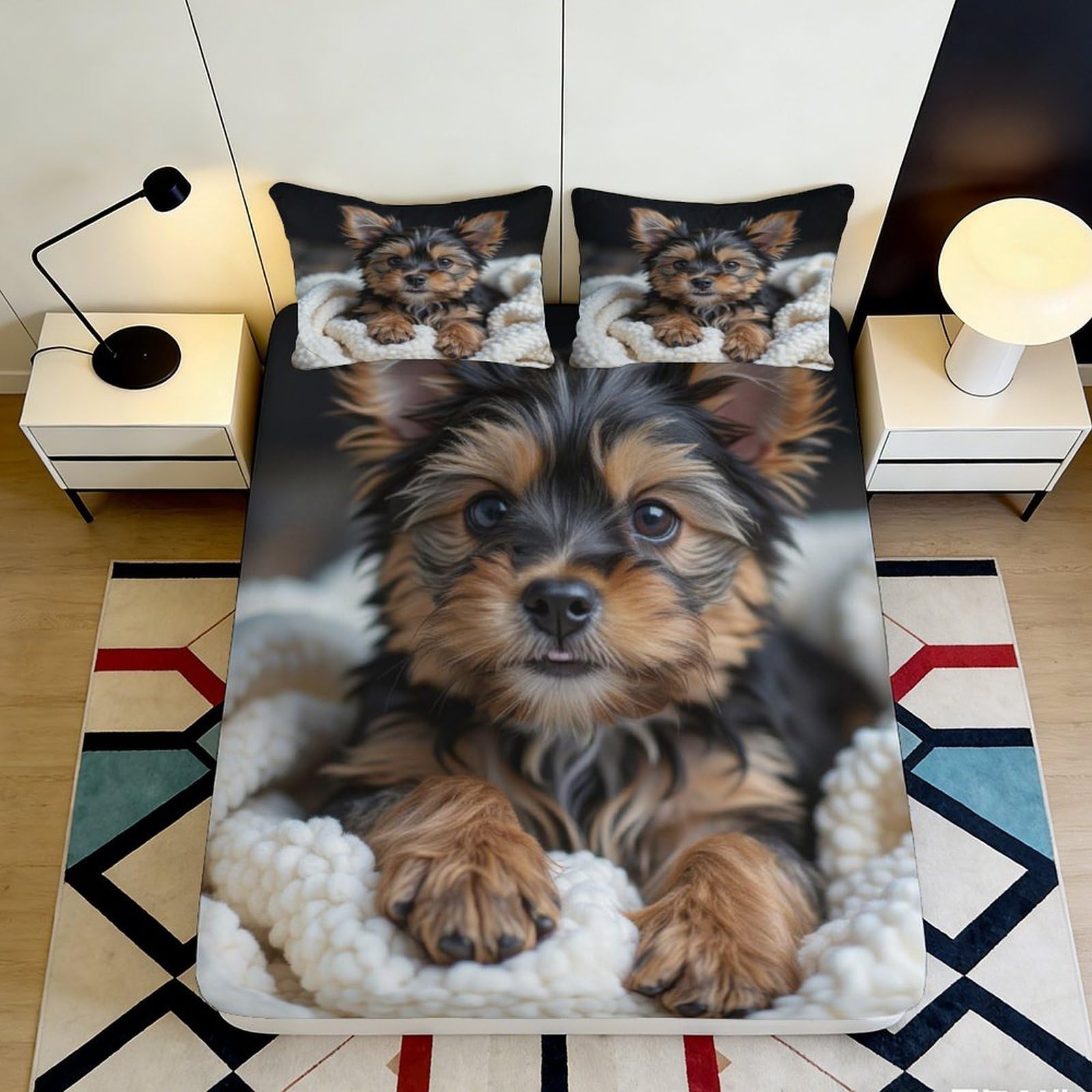 Pnayamiorkfel Style-5 3D Printed Cute Puppy Fitted Sheet Microfiber Soft Anti-Slip Bed Cover For Bedroom Guest Room Dorm Mattress Decor 90X200x25cm