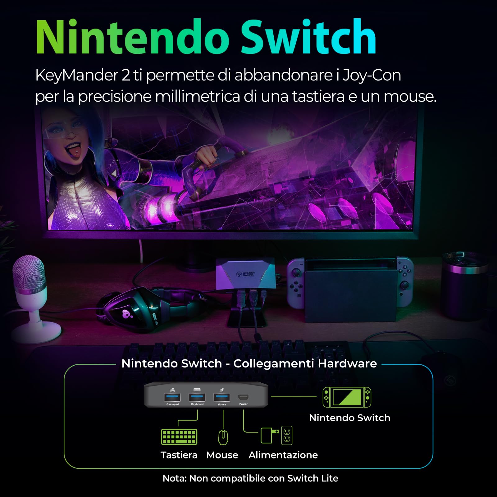 IOGEAR KeyMander 2 Adattatore tastiera mouse di precisione per Xbox One 360 Series X/S, PS5, PS4 e Nintendo Switch Plus Controller crossover, console di gioco per PC