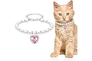 Cat Pearl Necklace for Cats with Bling Accessories