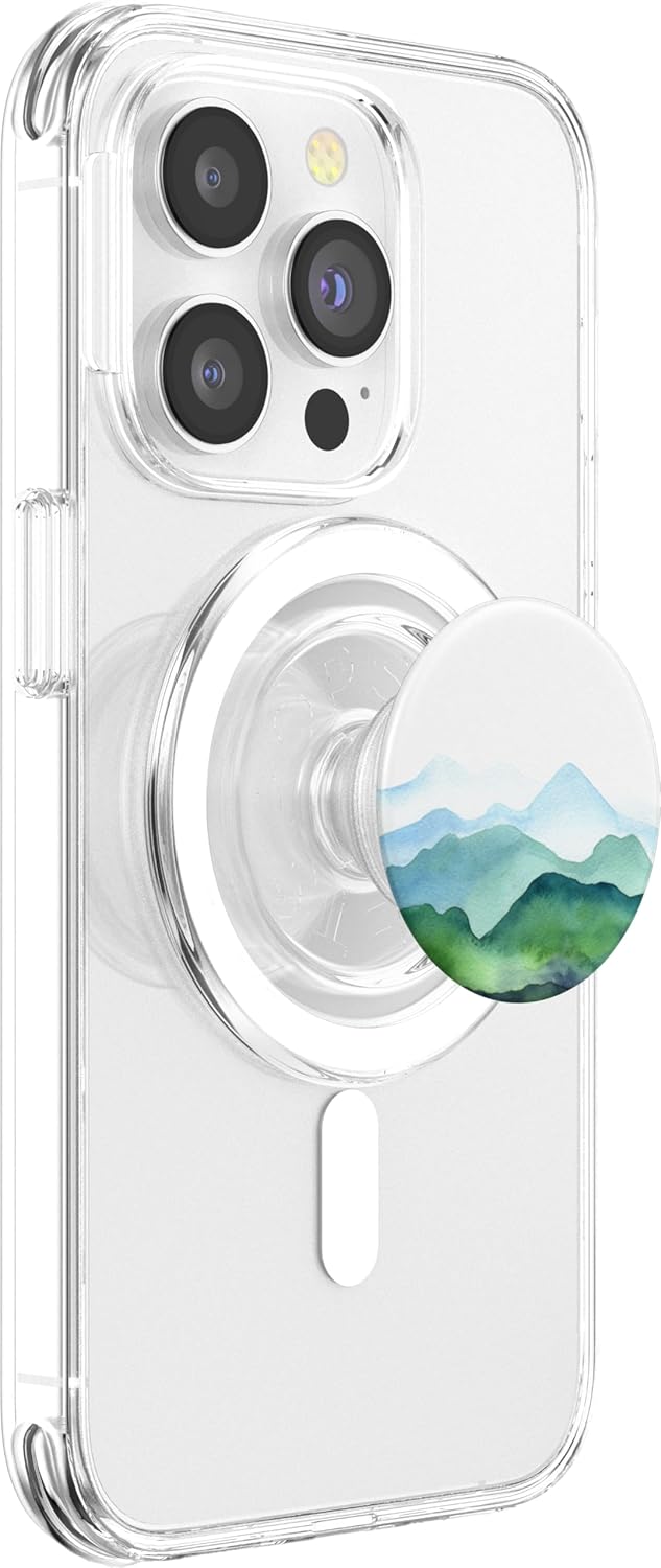 CJ Merch iPhone Grip - Mountains Watercolor PopSocket MagSafe PopGrip for iPhone 12, 13, 14 - Clear