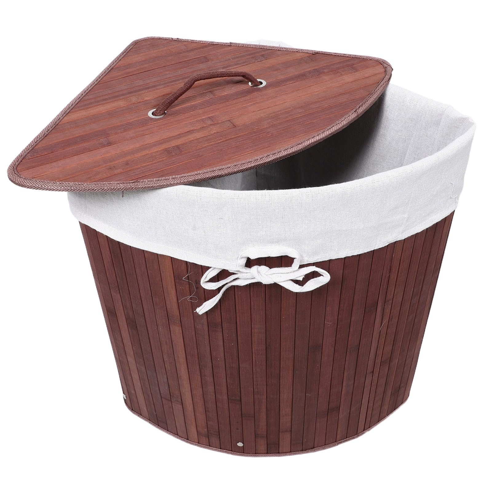 Cesto Biancheria Triangolare Angolare in Bambù con Coperchio | Fodera Rimovibile in Cloth, Apertura Silenziosa, Superficie Liscia e Pulizia Rapida, Uso Household Bathroom