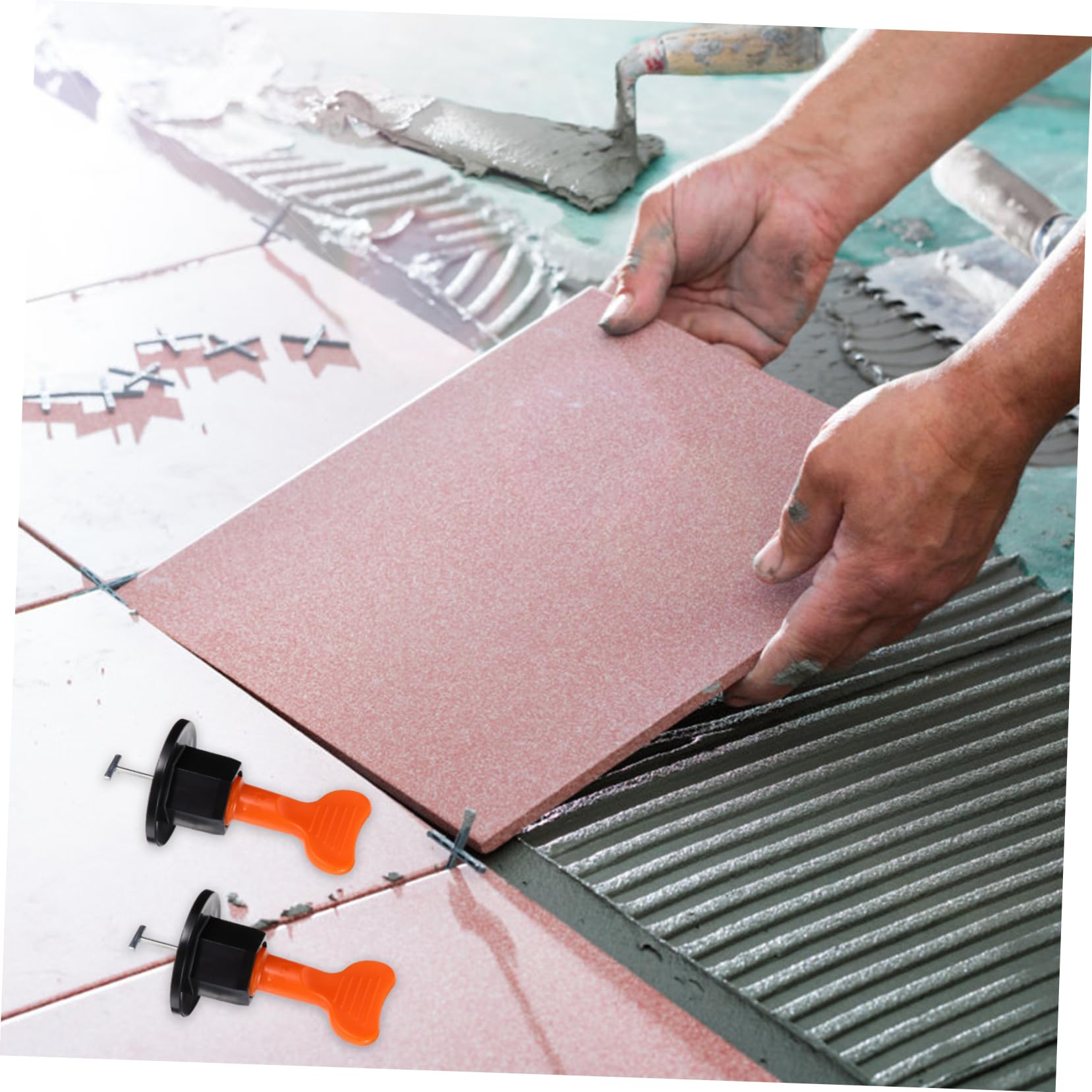 WOONEKY 100piezas Nivelador De Azulejos Espaciador De Baldosas Kit De Herramientas Reutilizables Sistema De Nivelación De Azulejos