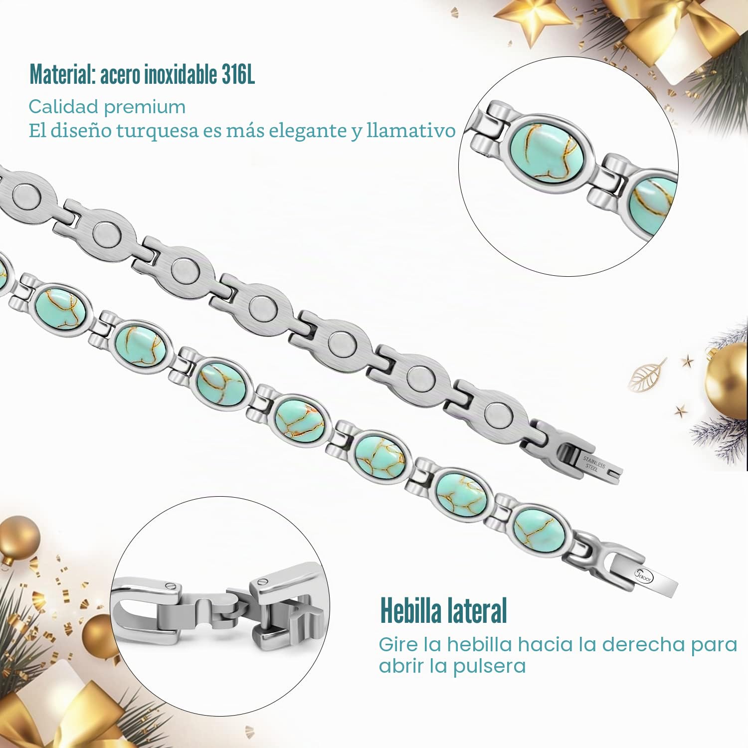 JEROOT Pulsera Magnética de Acero Inoxidable para Terapia y Alivio del Dolor - Brazalete Curativo para Mujer