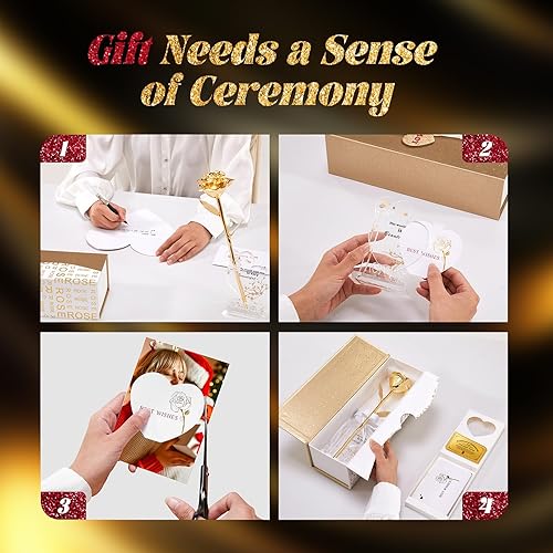 Miniatura 3 de Mikasol Rosa de oro real bañada en oro de 24 quilates, 1 paquete de decoración de flores infinitas sumergidas a mano en rosas románticas de 24