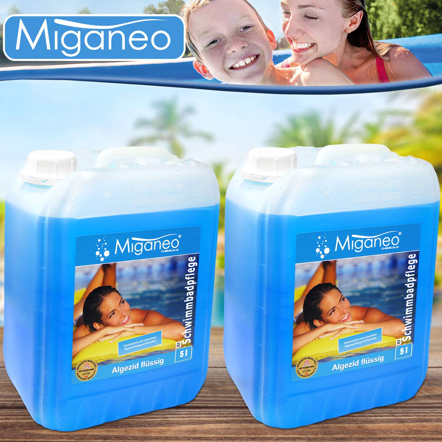 Miganeo Algezid schaumfreie Algenverhütung Algizid mit Klareffekt für Pool (10 L)