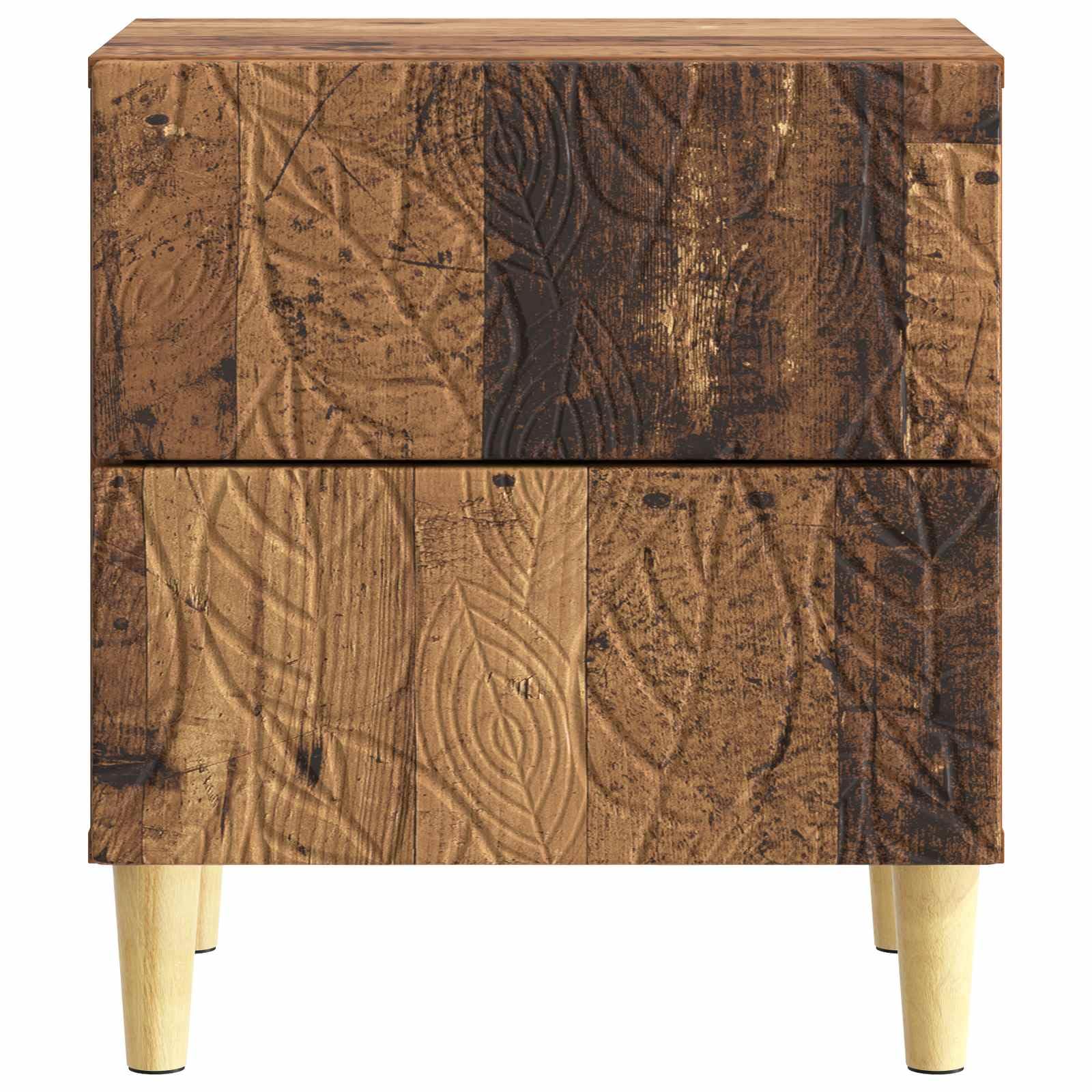 Nachttisch 2er Set Altholz 43x34,5x48 cm Beistelltisch | Kompakte Nachtkommode im Doppelpack mit Schubladen für Schlafzimmer und Wohnzimmer auf stabilen Massivholzbeinen.